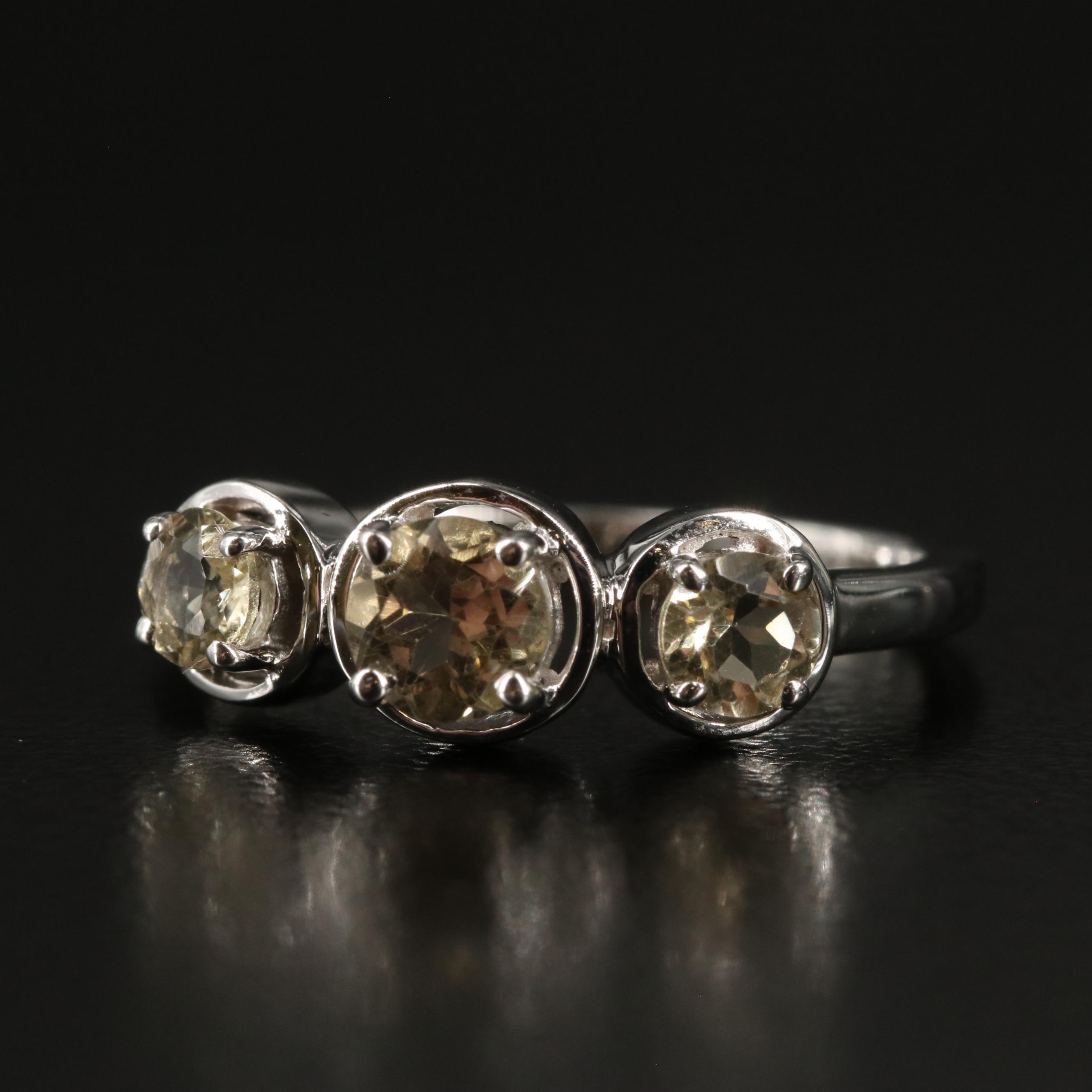 Sterling Citrine Three Stone Ring
