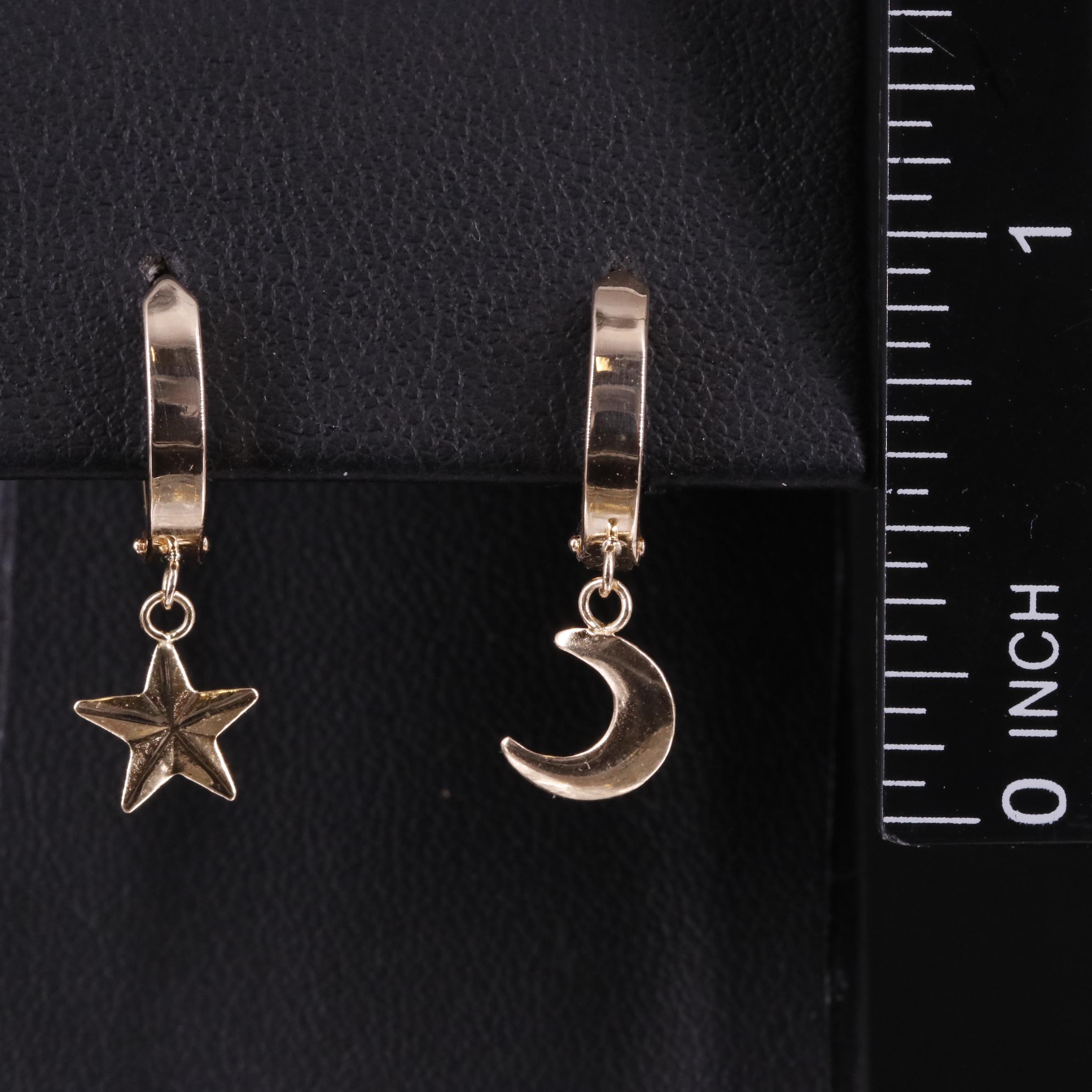 10K Star and Crescent Moon Huggie Earrings