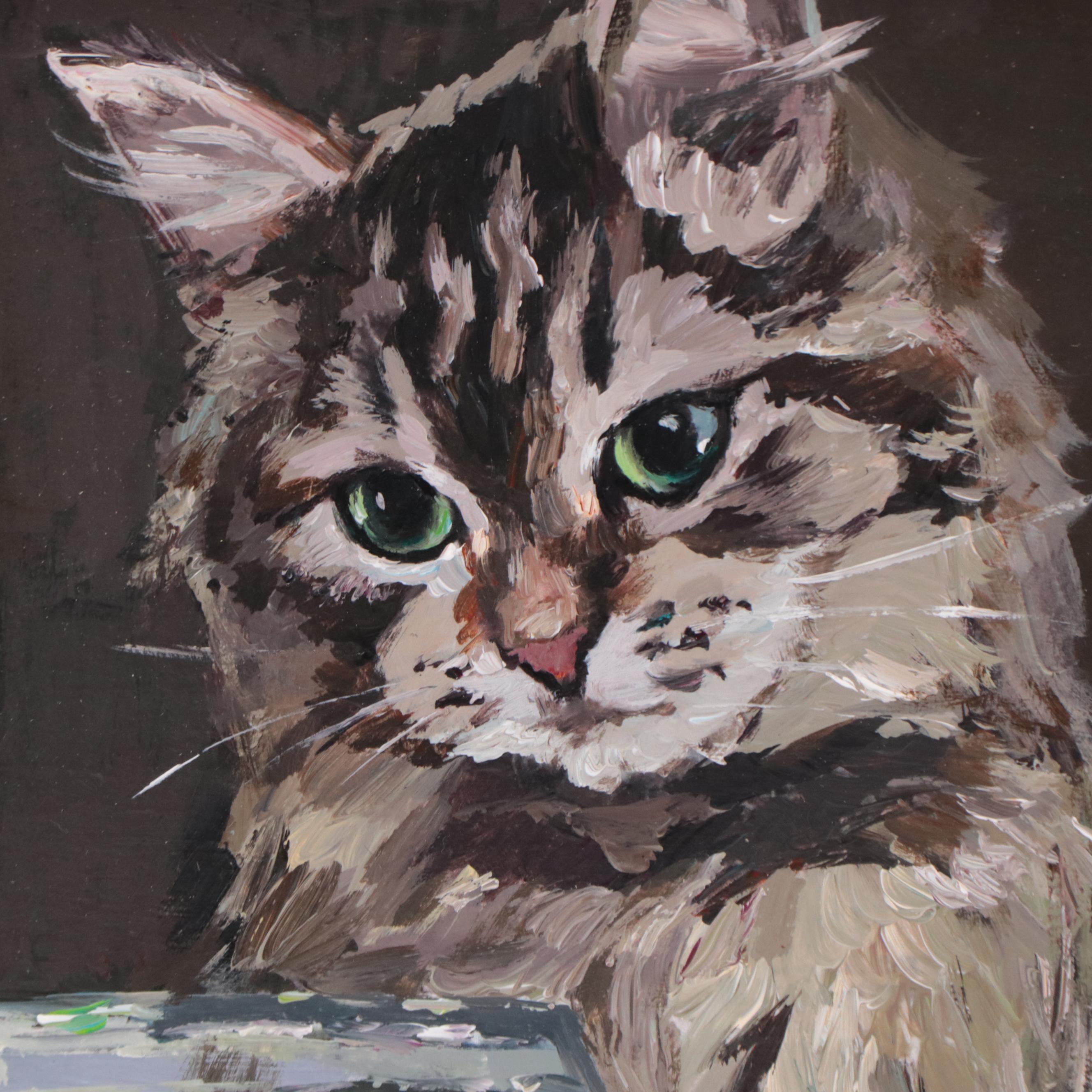 Adam Deda Oil Painting "Cat and Fish," 2022