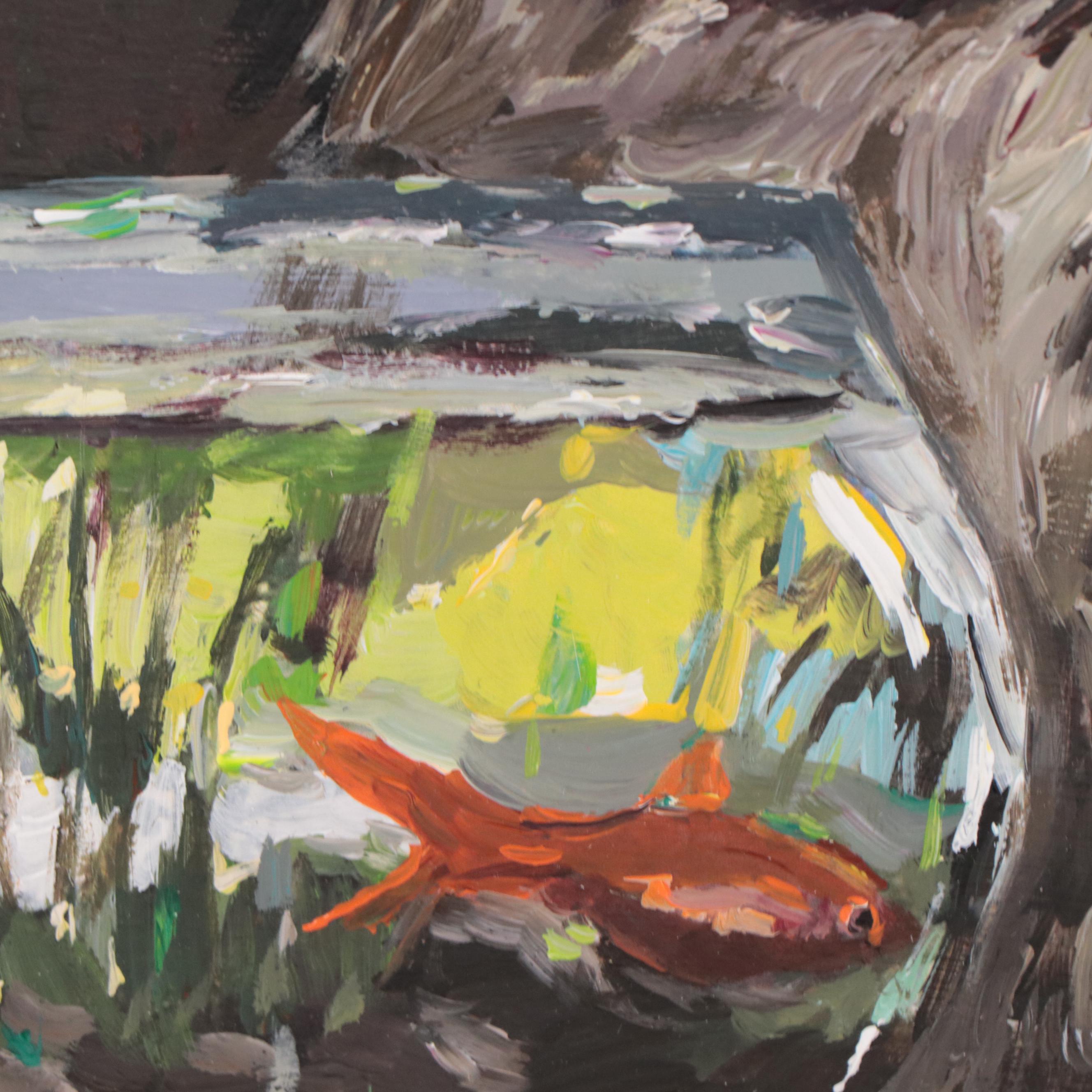 Adam Deda Oil Painting "Cat and Fish," 2022