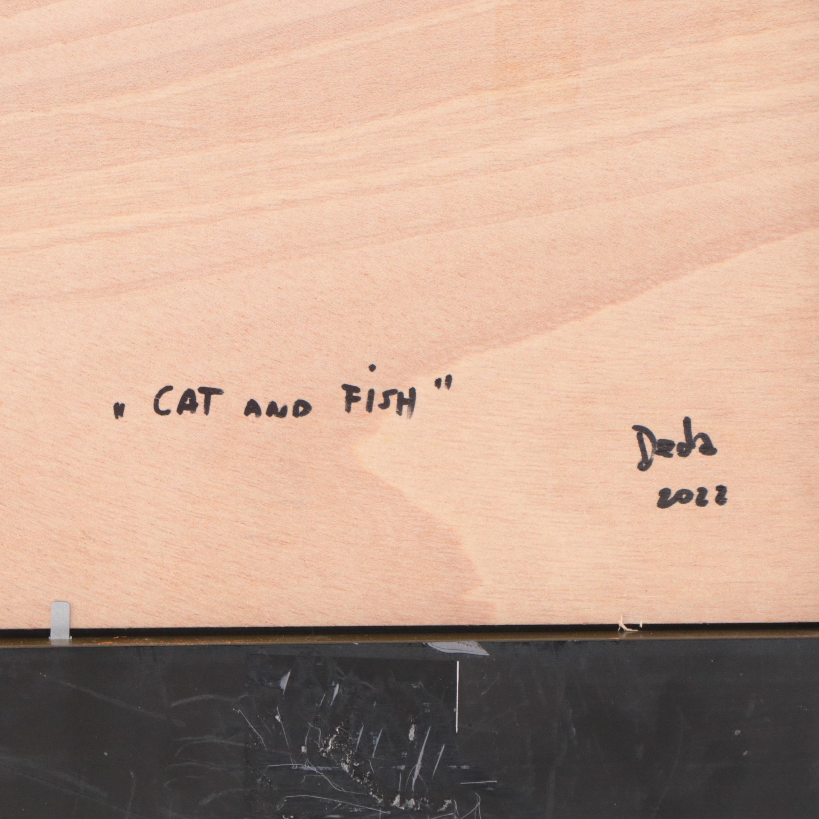 Adam Deda Oil Painting "Cat and Fish," 2022