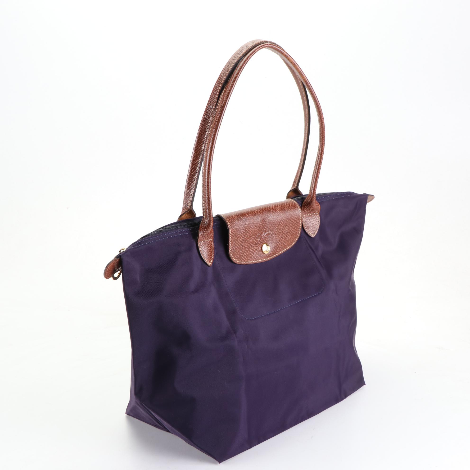 Longchamp Le Pliagé Shopping Tote Bag in Collapsible Nylon with Leather Trim