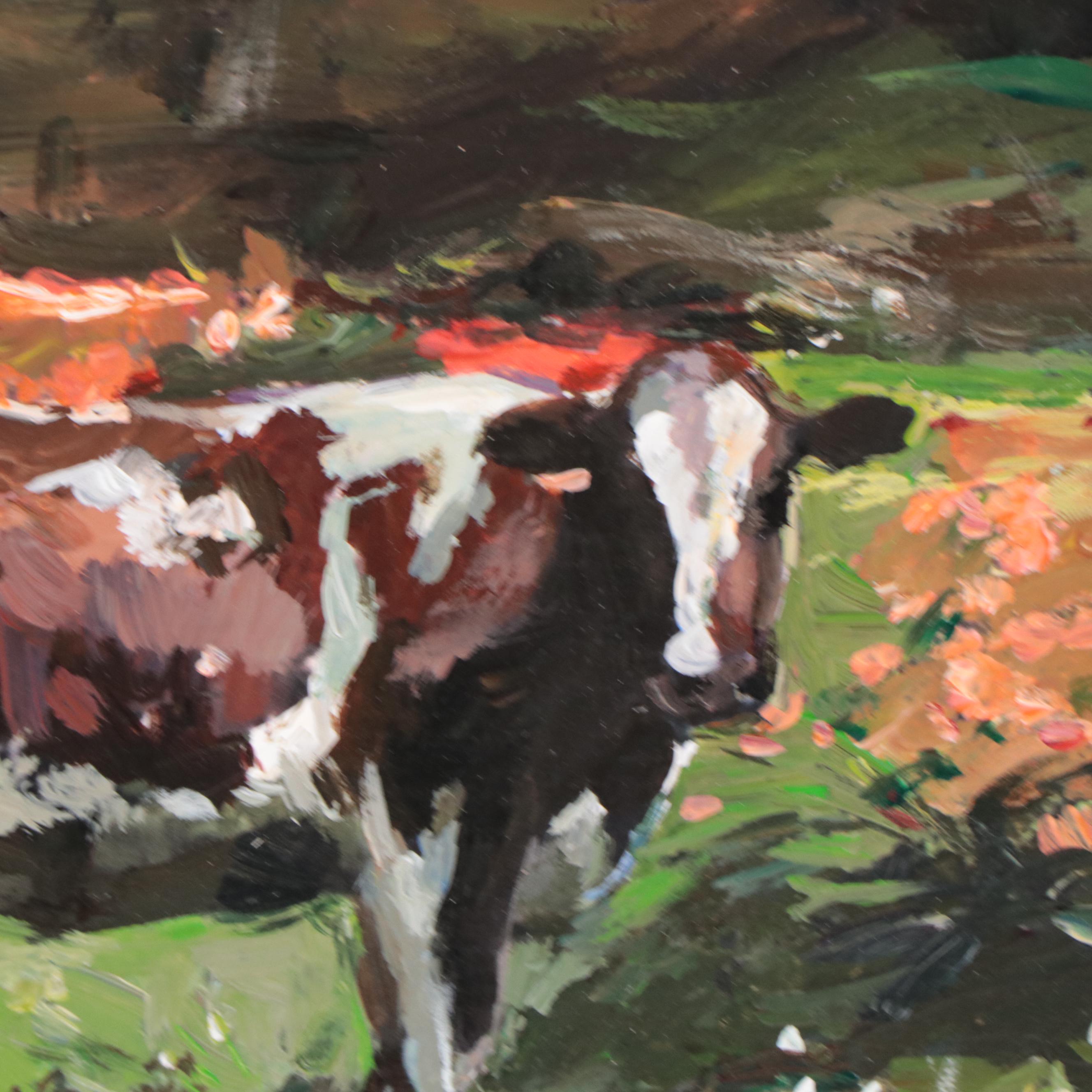 Agnes Rey Oil Painting of a Landscape with a Cow, 2023