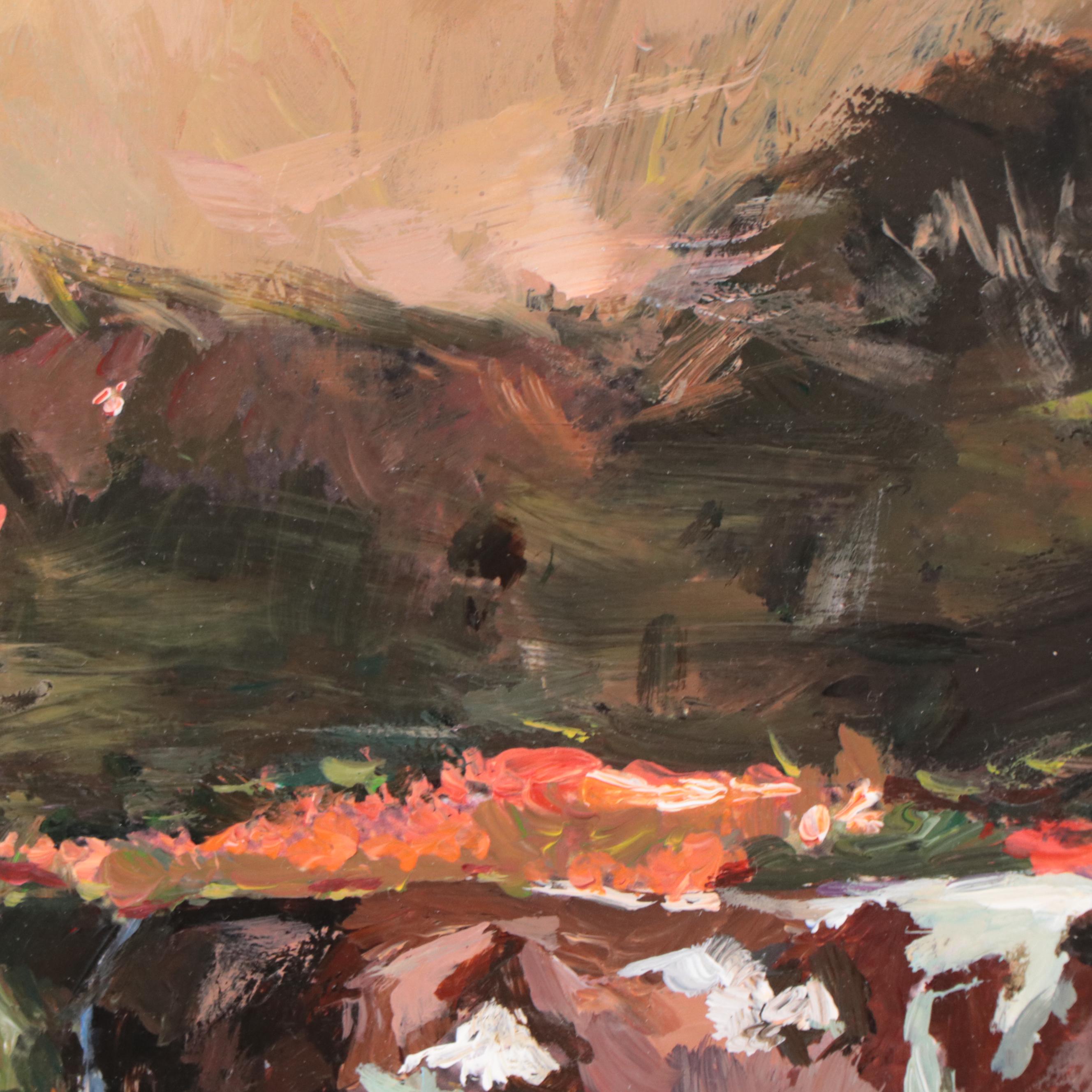 Agnes Rey Oil Painting of a Landscape with a Cow, 2023