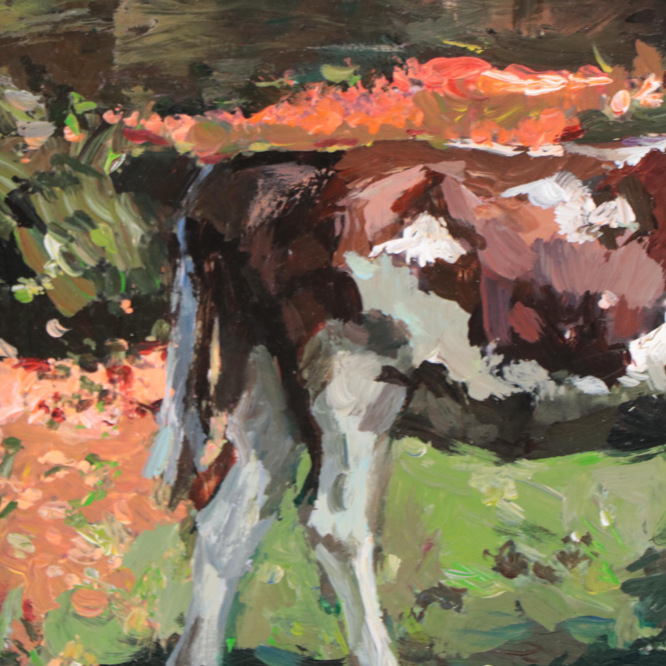Agnes Rey Oil Painting of a Landscape with a Cow, 2023