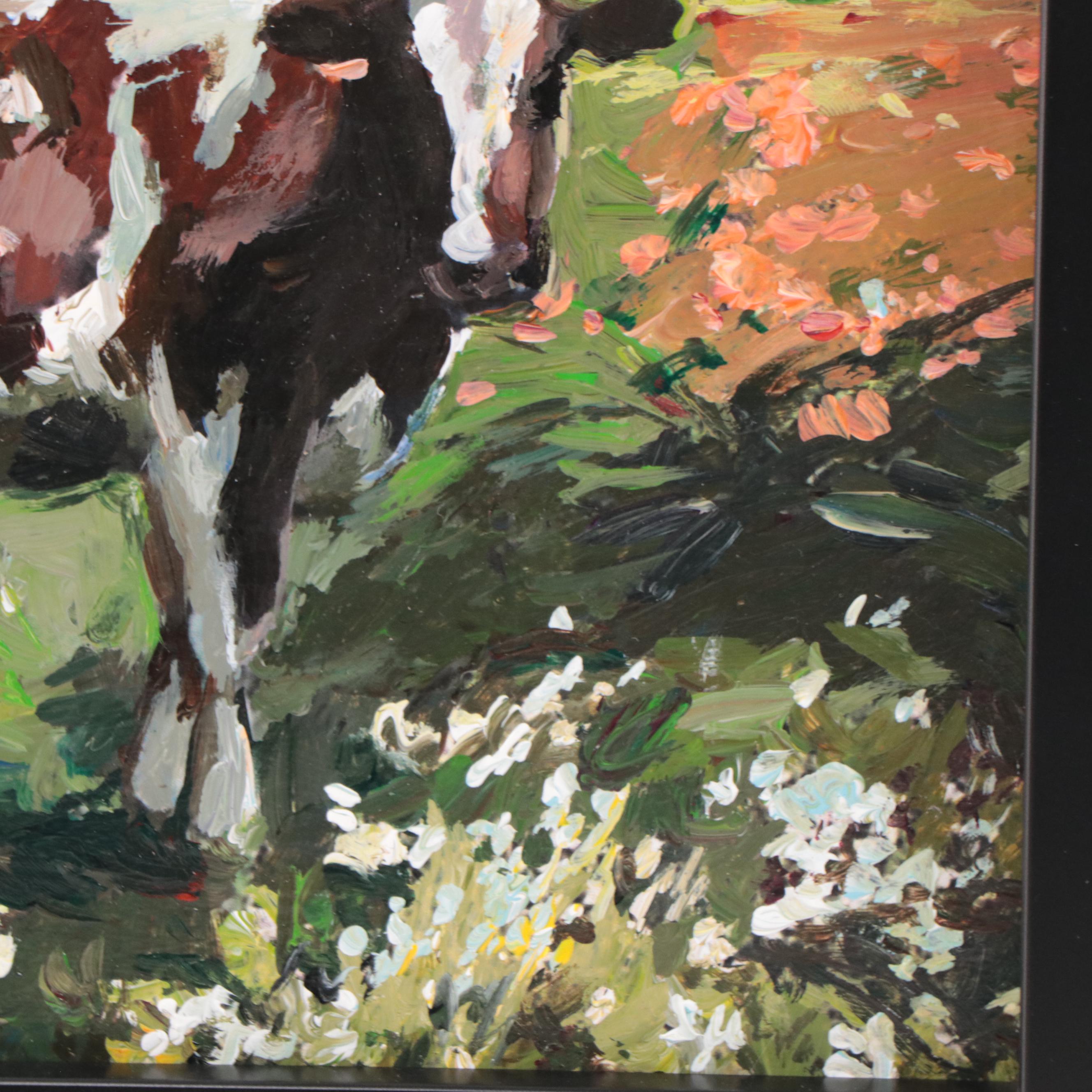 Agnes Rey Oil Painting of a Landscape with a Cow, 2023