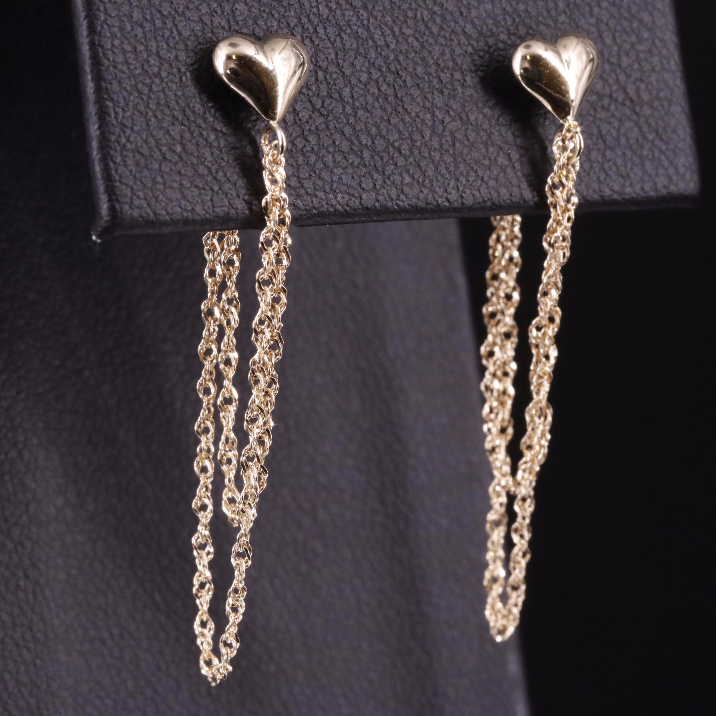 10K Singapore Chain and Heart Drop Earrings