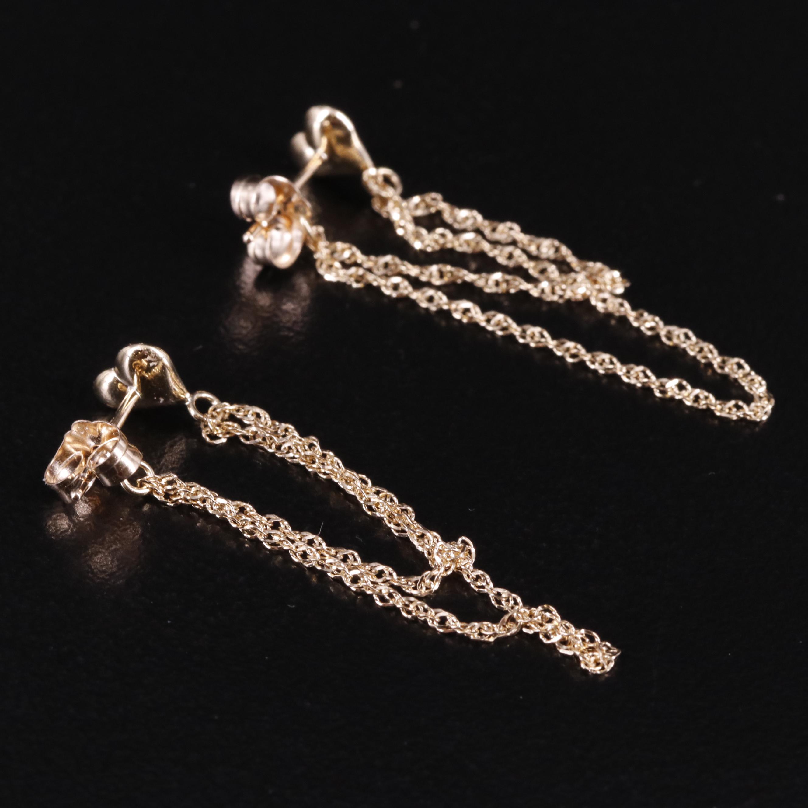 10K Singapore Chain and Heart Drop Earrings
