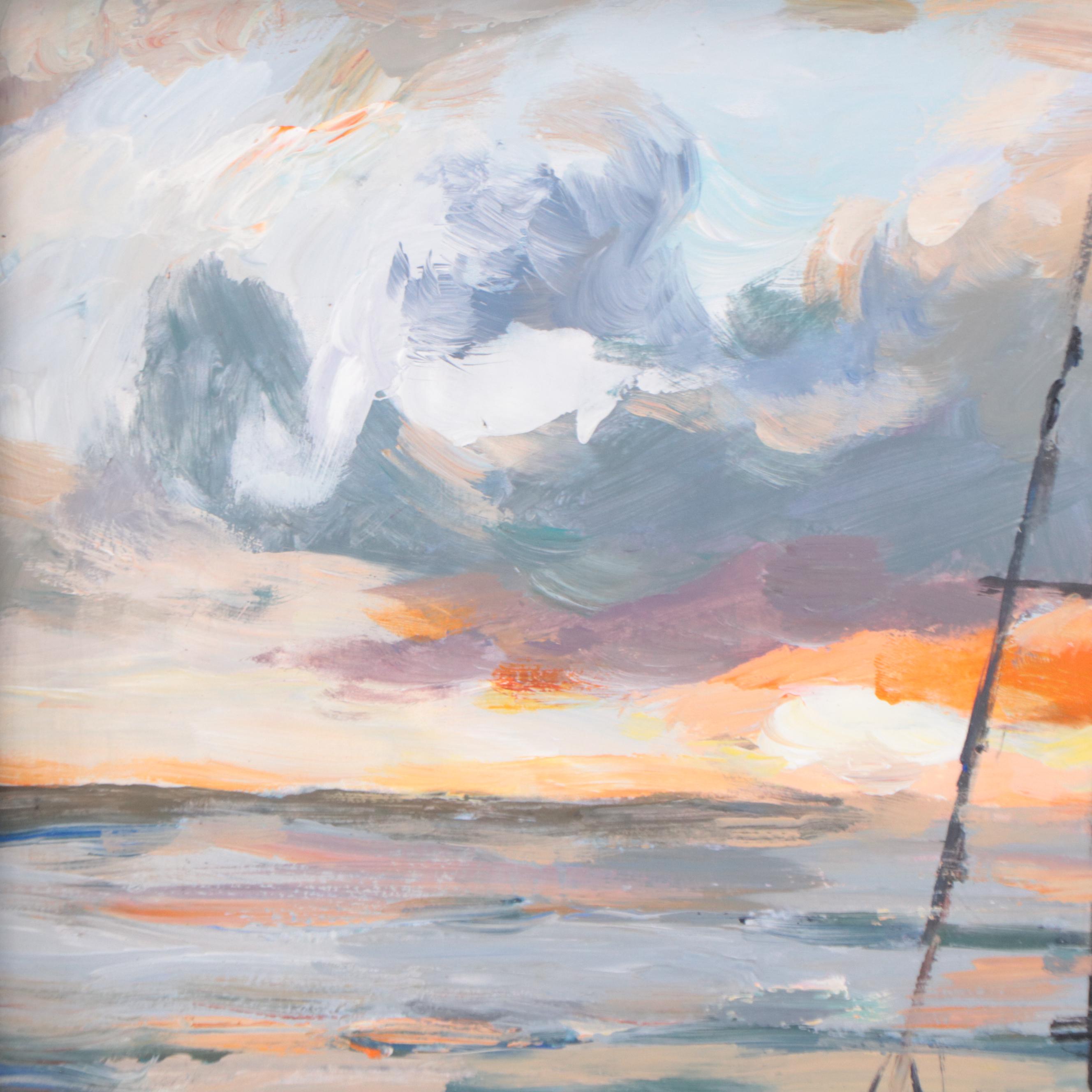 Agnes Rey Oil Painting of Ship On Ocean, 2023