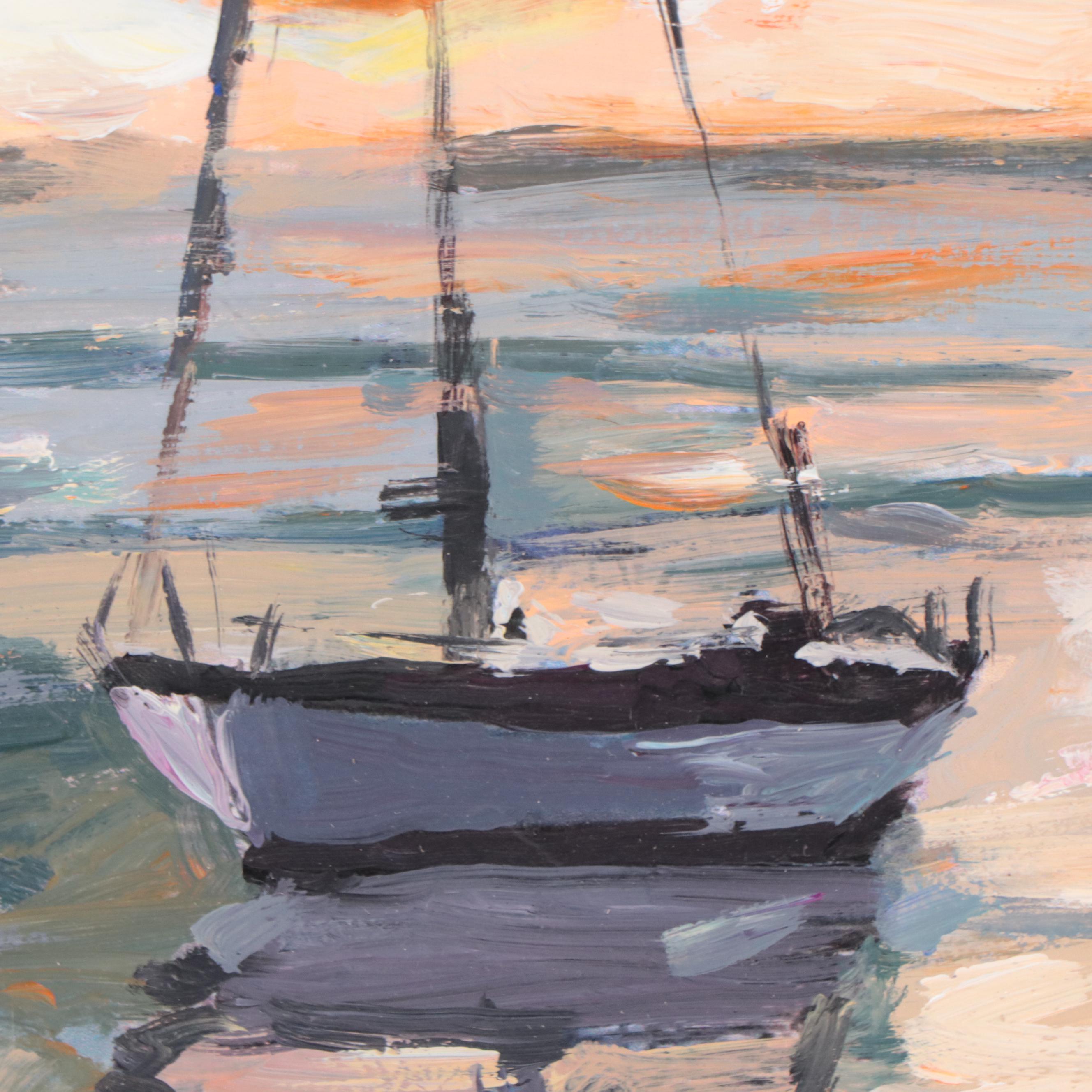 Agnes Rey Oil Painting of Ship On Ocean, 2023