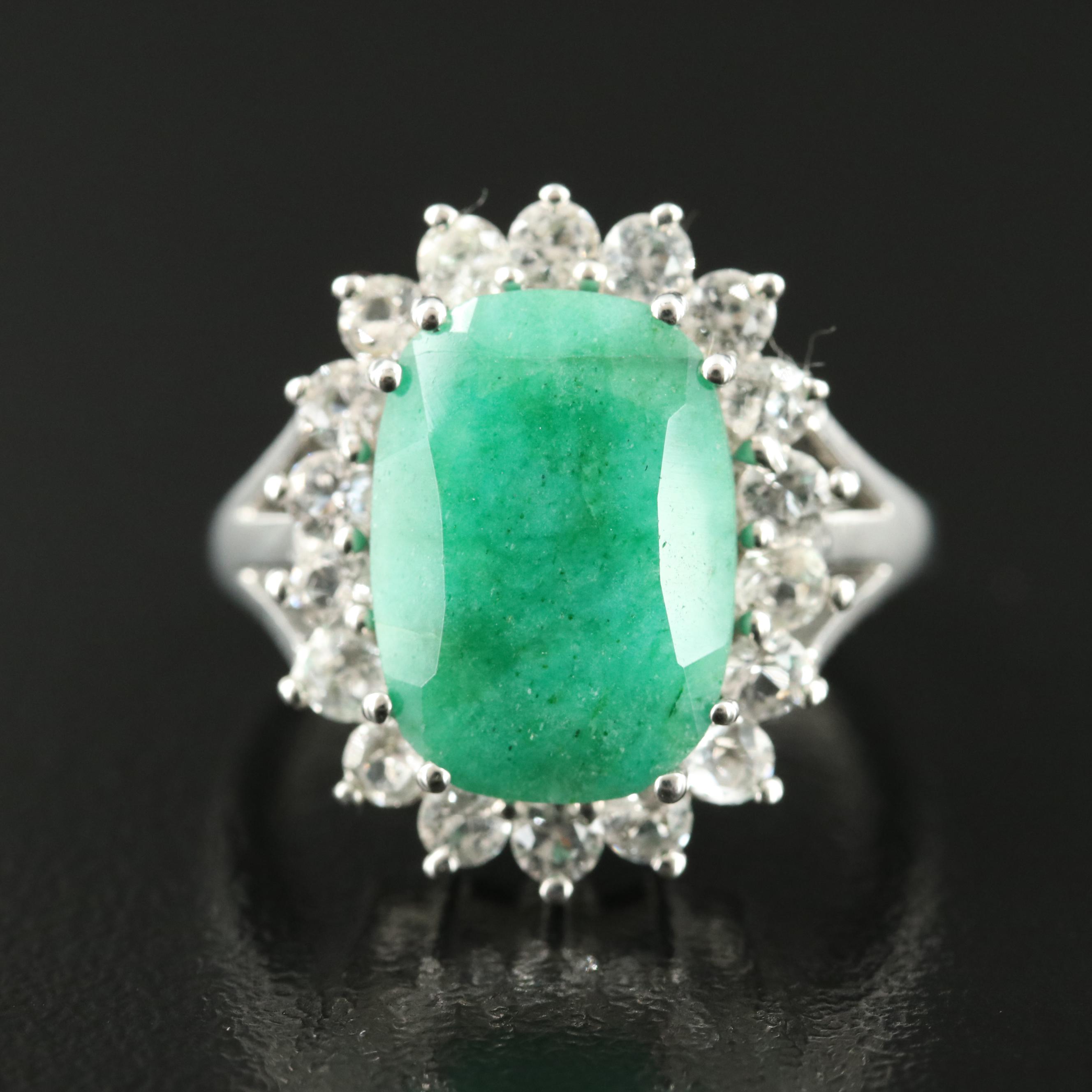 Sterling Emerald and White Topaz Ring