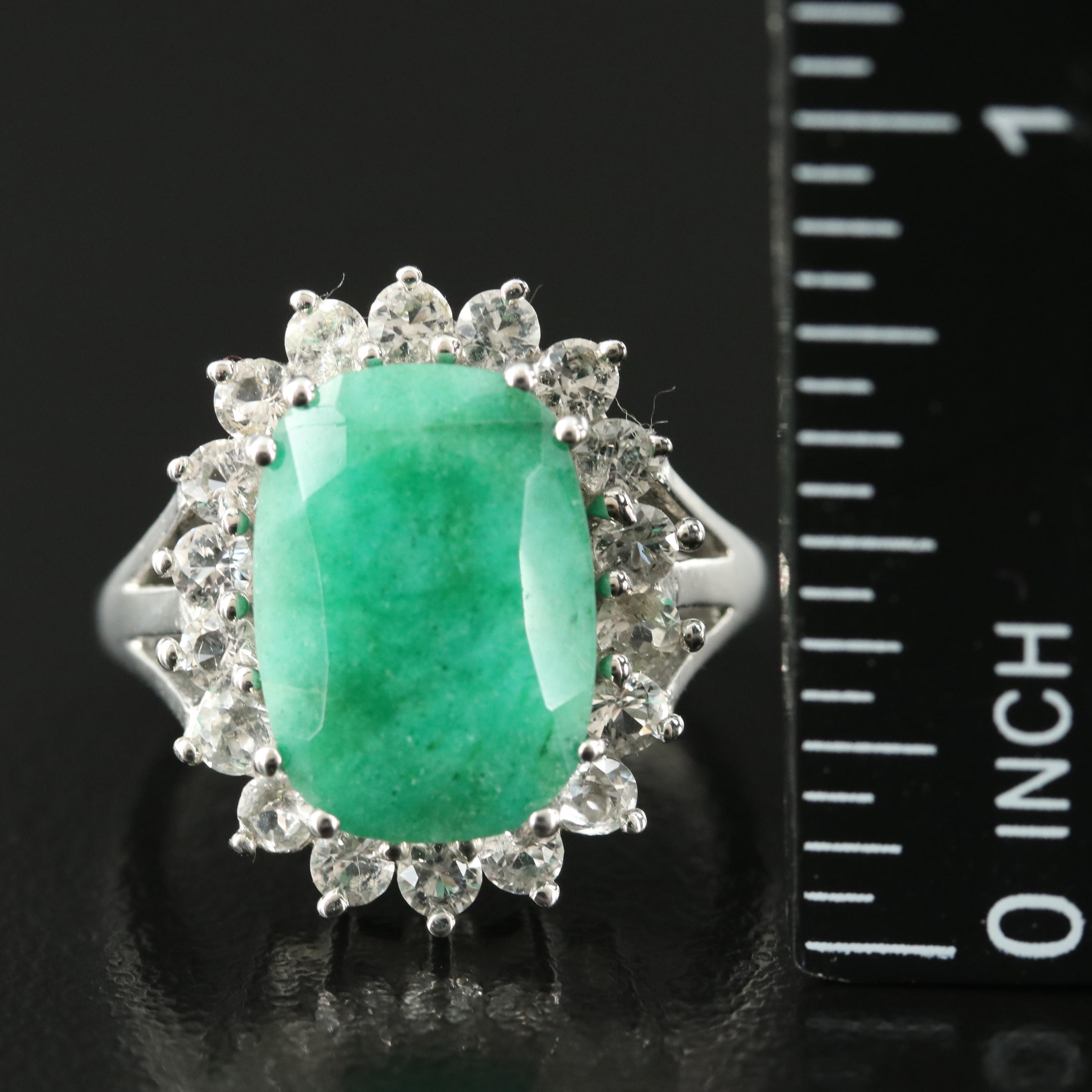 Sterling Emerald and White Topaz Ring