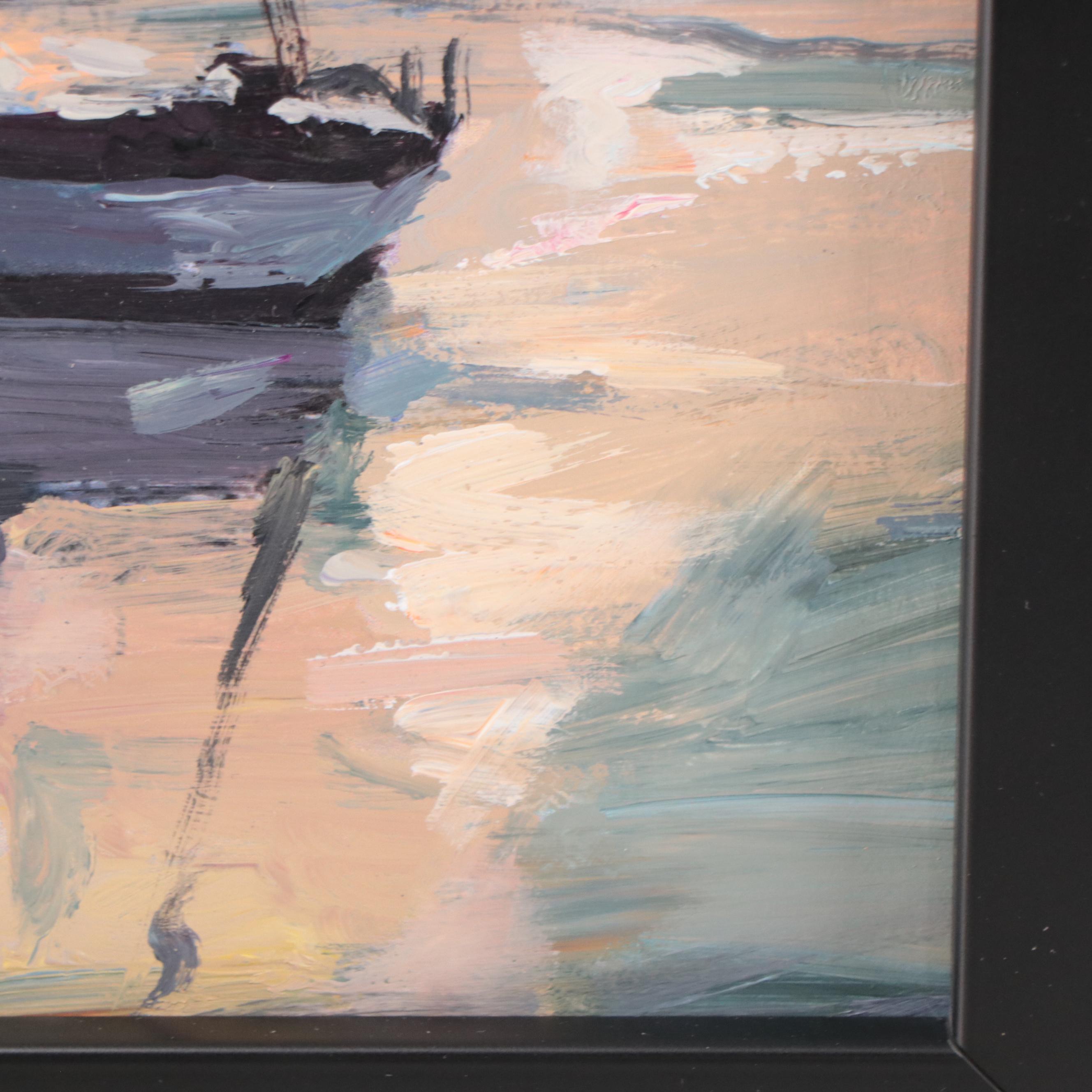 Agnes Rey Oil Painting of Ship On Ocean, 2023