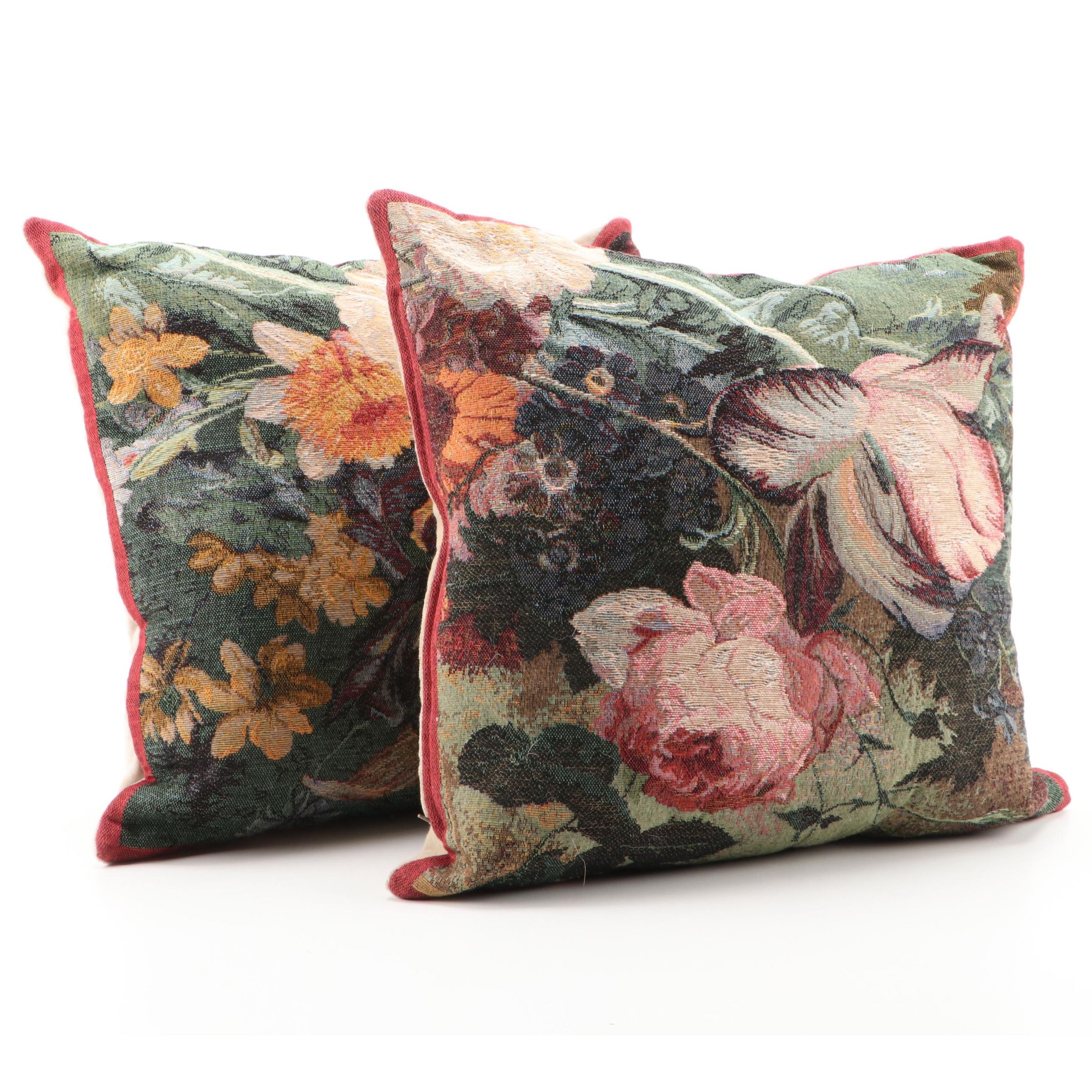 Hines of Oxford Jacquard Tapestry Floral Motif Throw Pillows