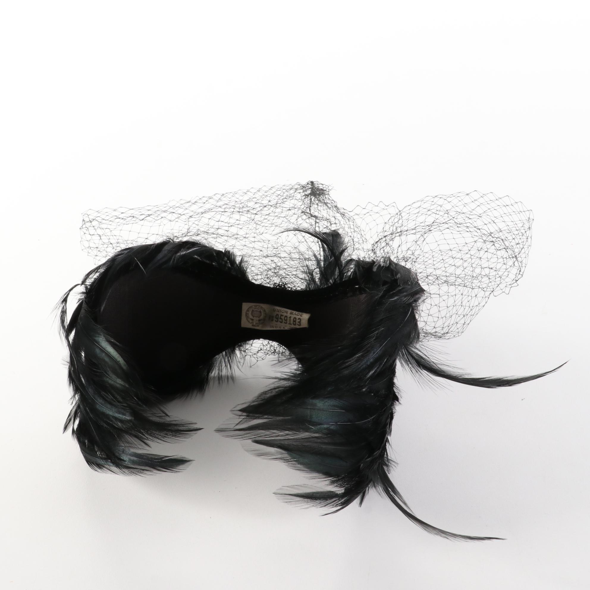 Vintage Mesh Whimsy Hat, Chicken Feather and Rabbit Fur Headbands, and Fur Calot