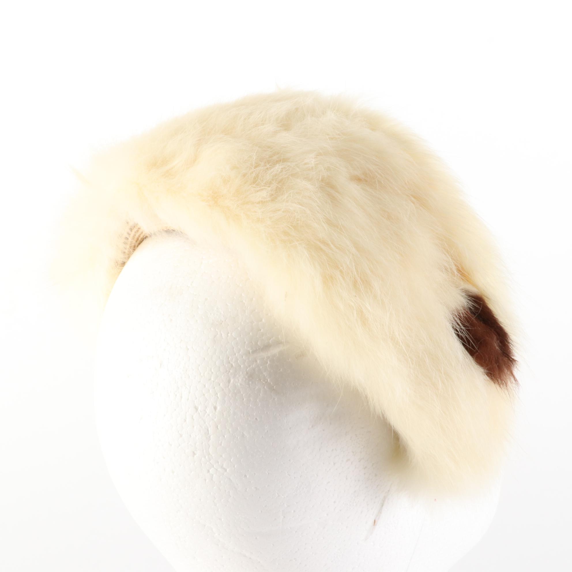 Vintage Mesh Whimsy Hat, Chicken Feather and Rabbit Fur Headbands, and Fur Calot