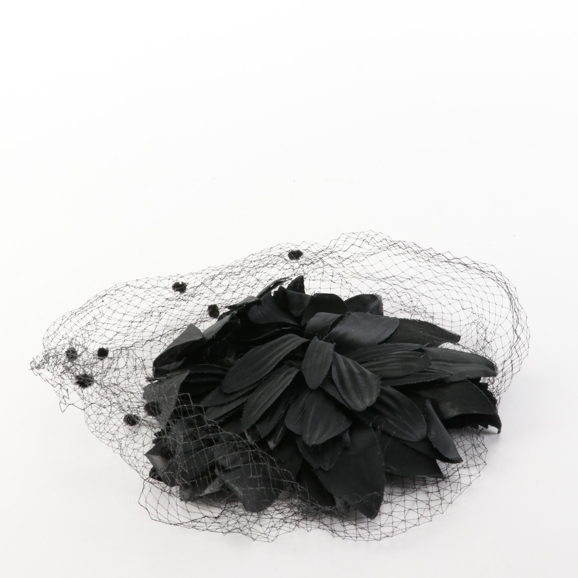 Vintage Mesh Whimsy Hat, Chicken Feather and Rabbit Fur Headbands, and Fur Calot