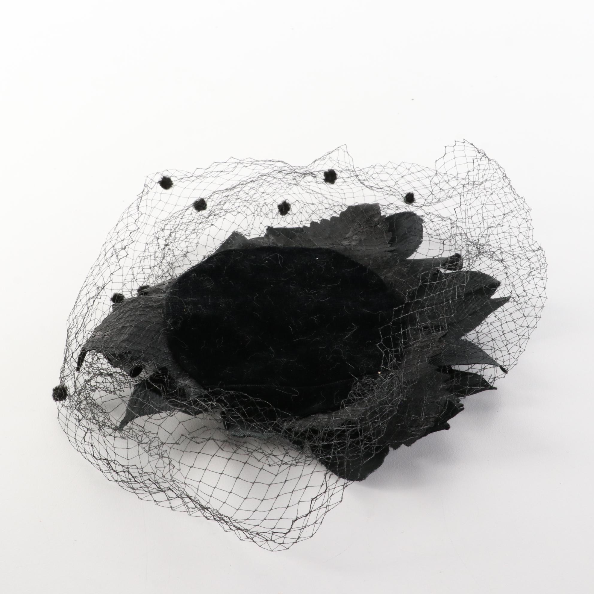 Vintage Mesh Whimsy Hat, Chicken Feather and Rabbit Fur Headbands, and Fur Calot