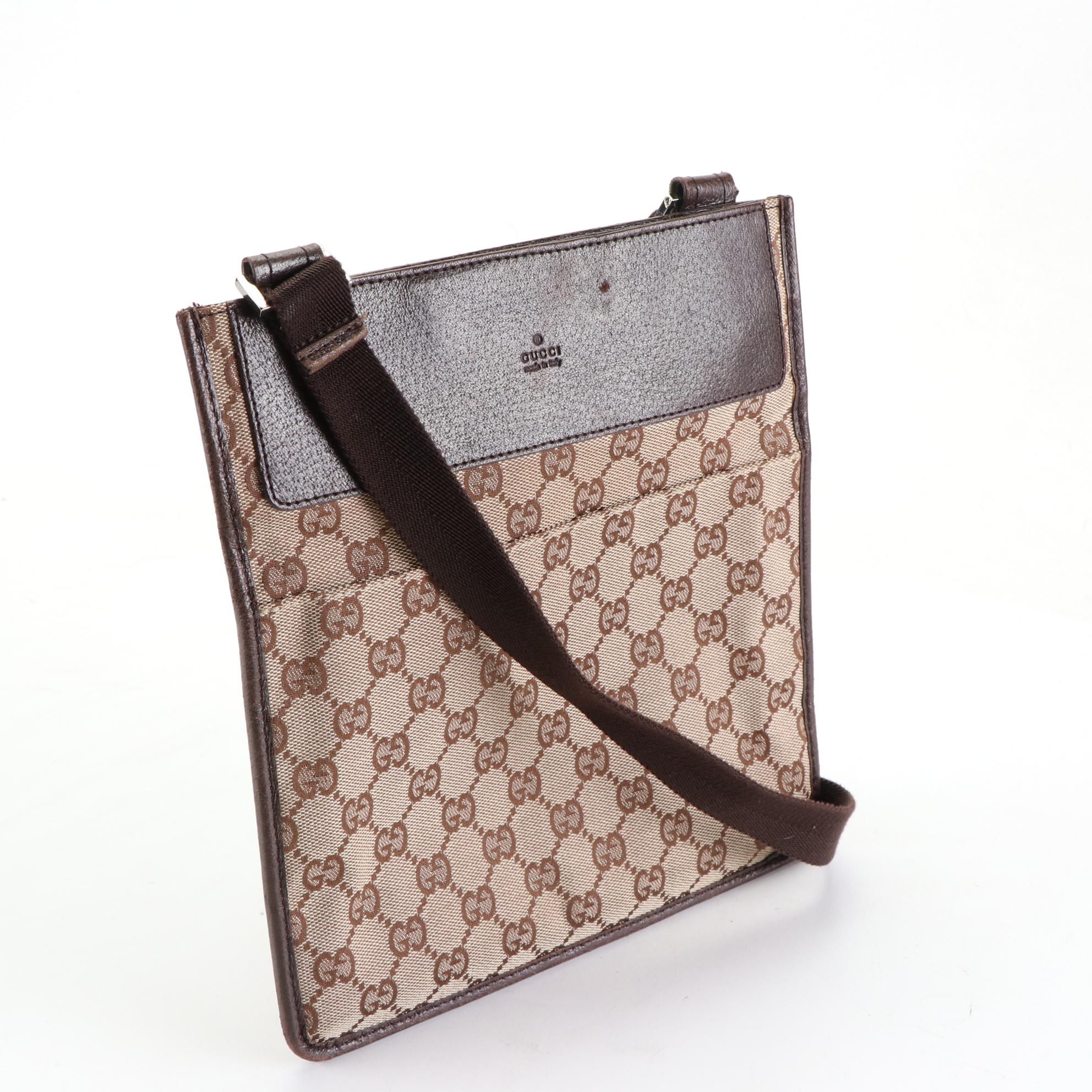 Gucci Flat Crossbody Bag in GG Canvas and Cinghiale Leather