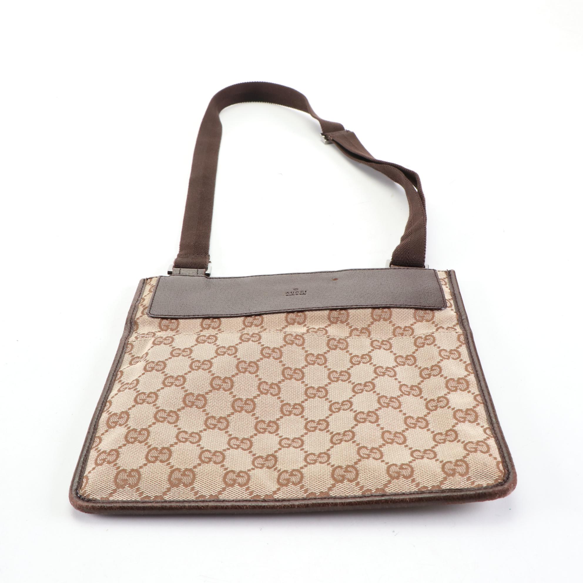 Gucci Flat Crossbody Bag in GG Canvas and Cinghiale Leather
