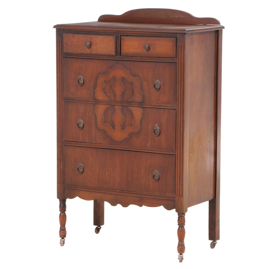 Federal Style Walnut and Bird's-Eye Maple Five-Drawer Chest, circa 1930