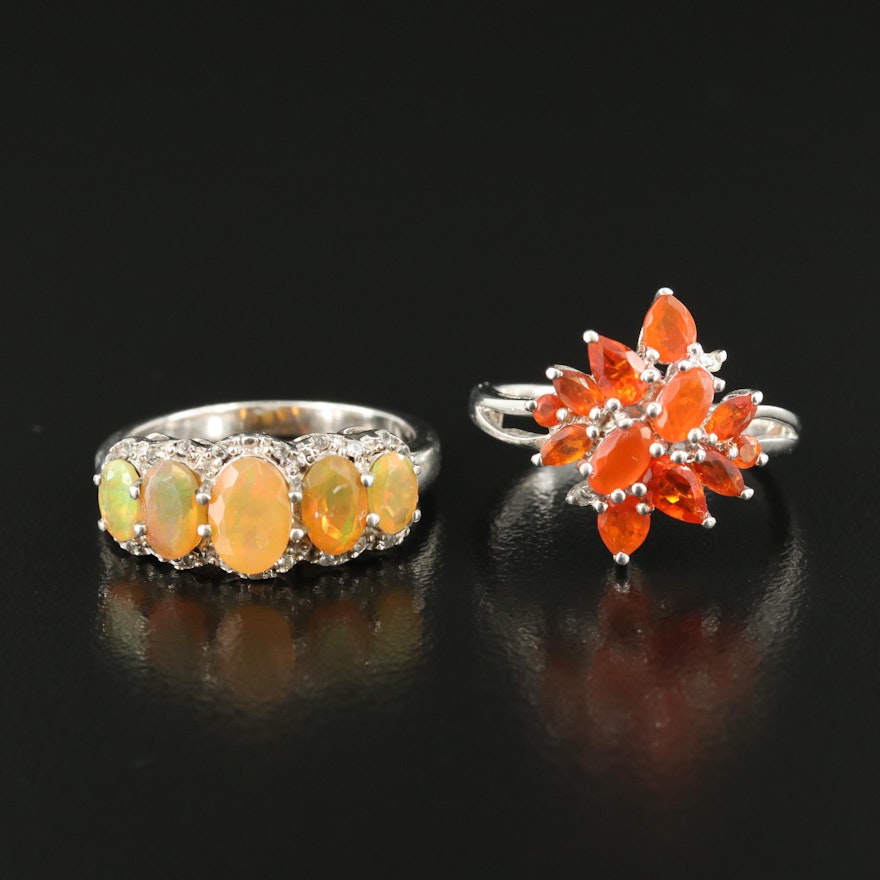 Sterling Opal, Fire Opal and White Topaz Rings