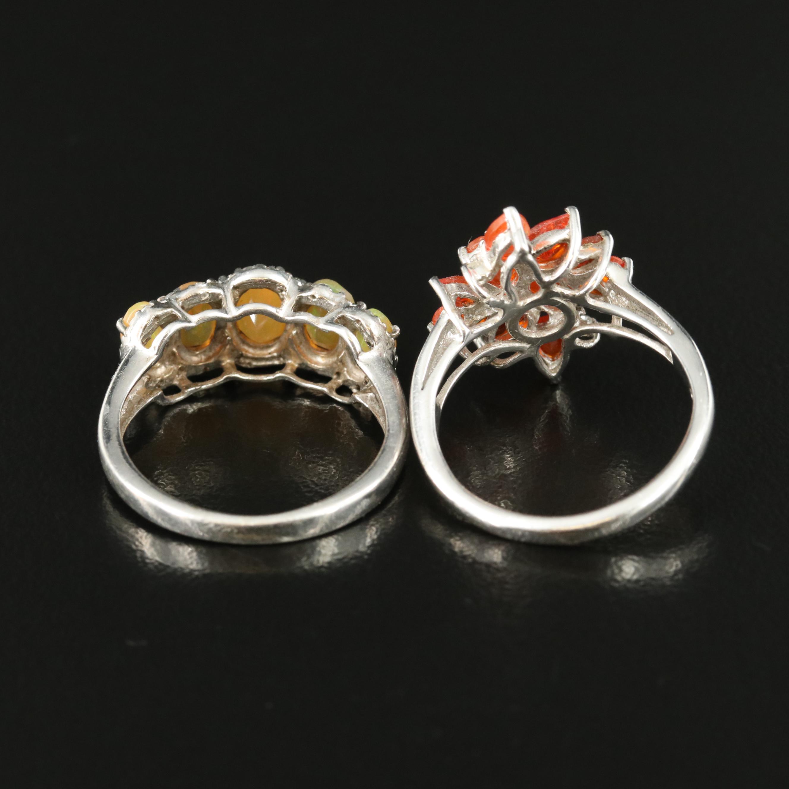 Sterling Opal, Fire Opal and White Topaz Rings