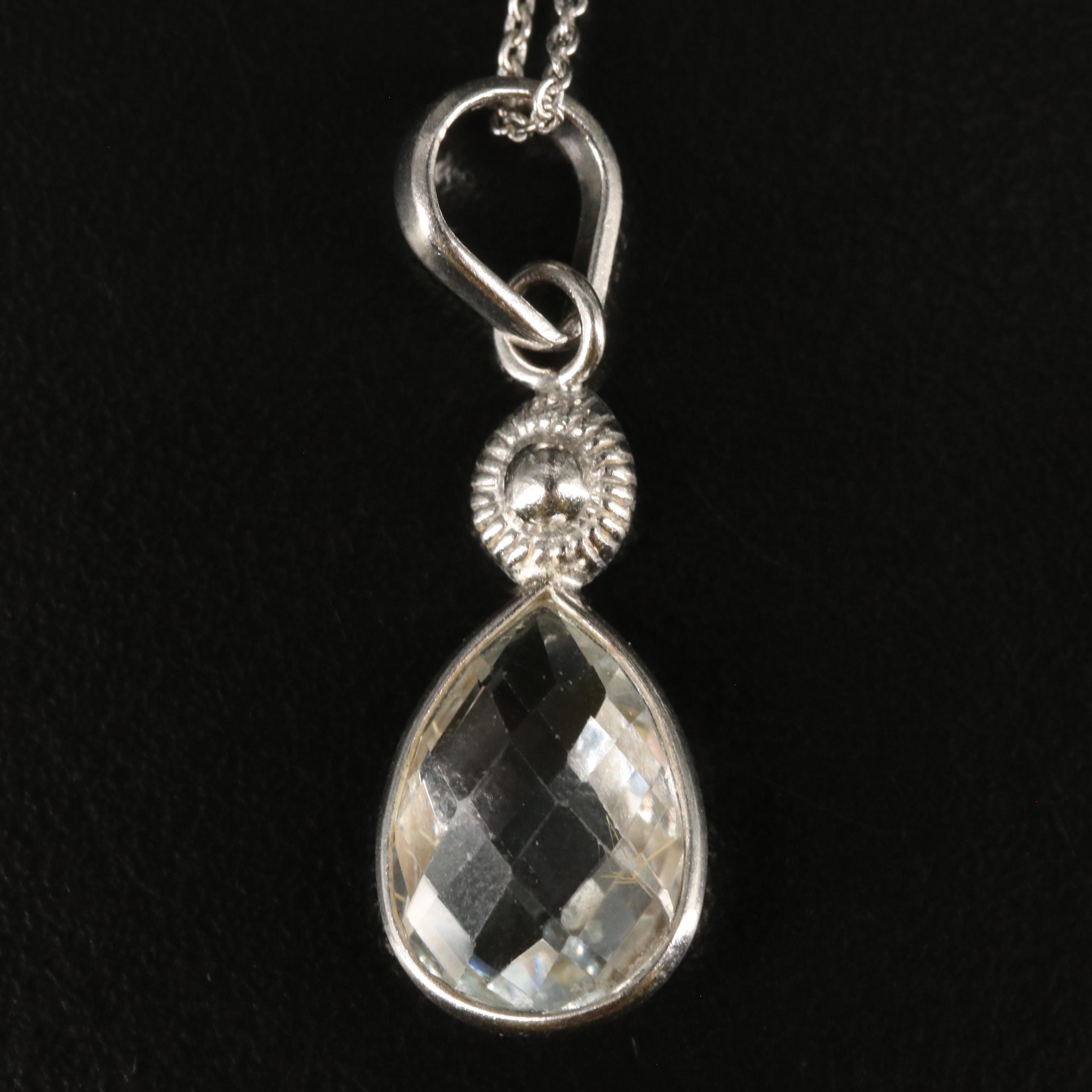 Sterling White Topaz Drop Pendant Necklace