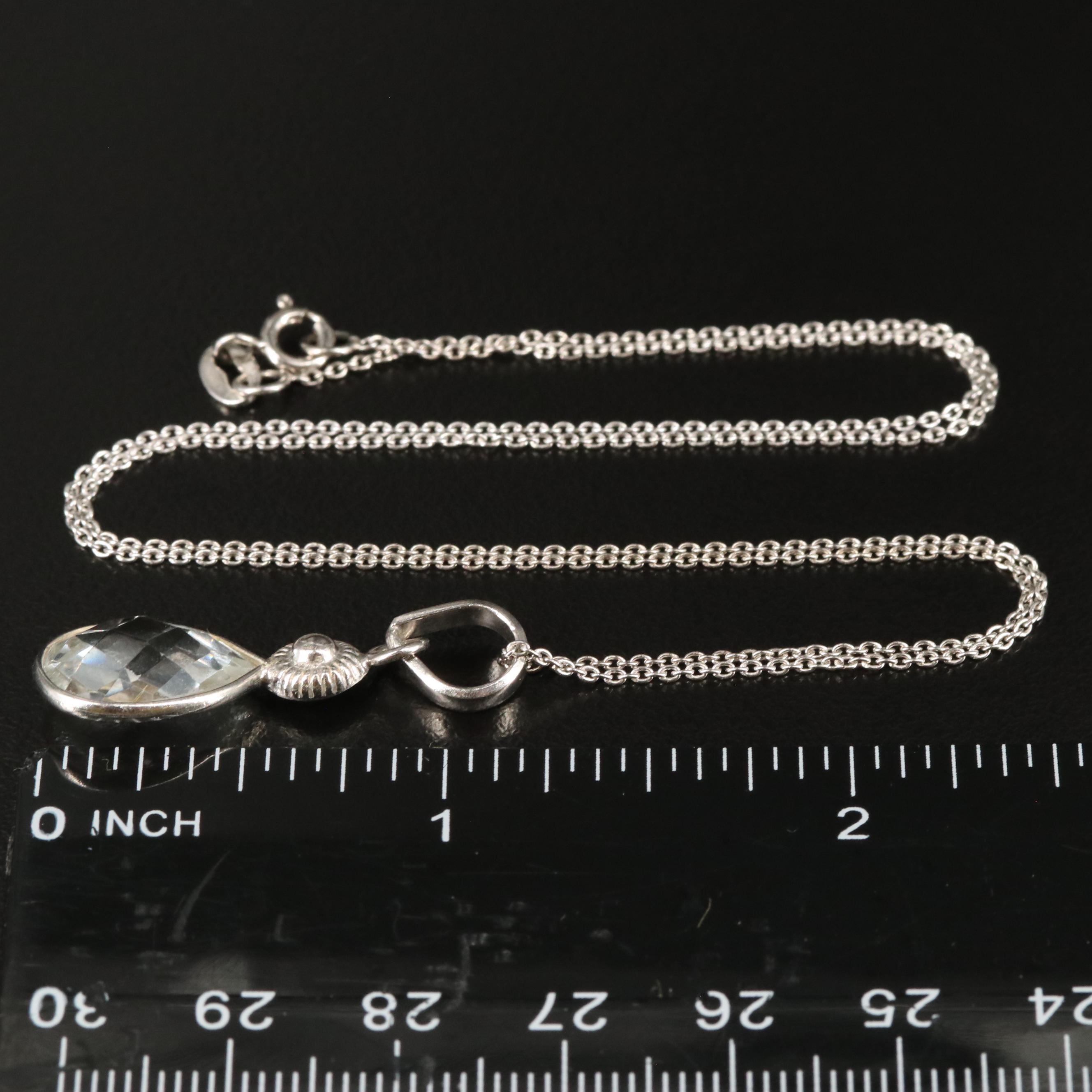 Sterling White Topaz Drop Pendant Necklace