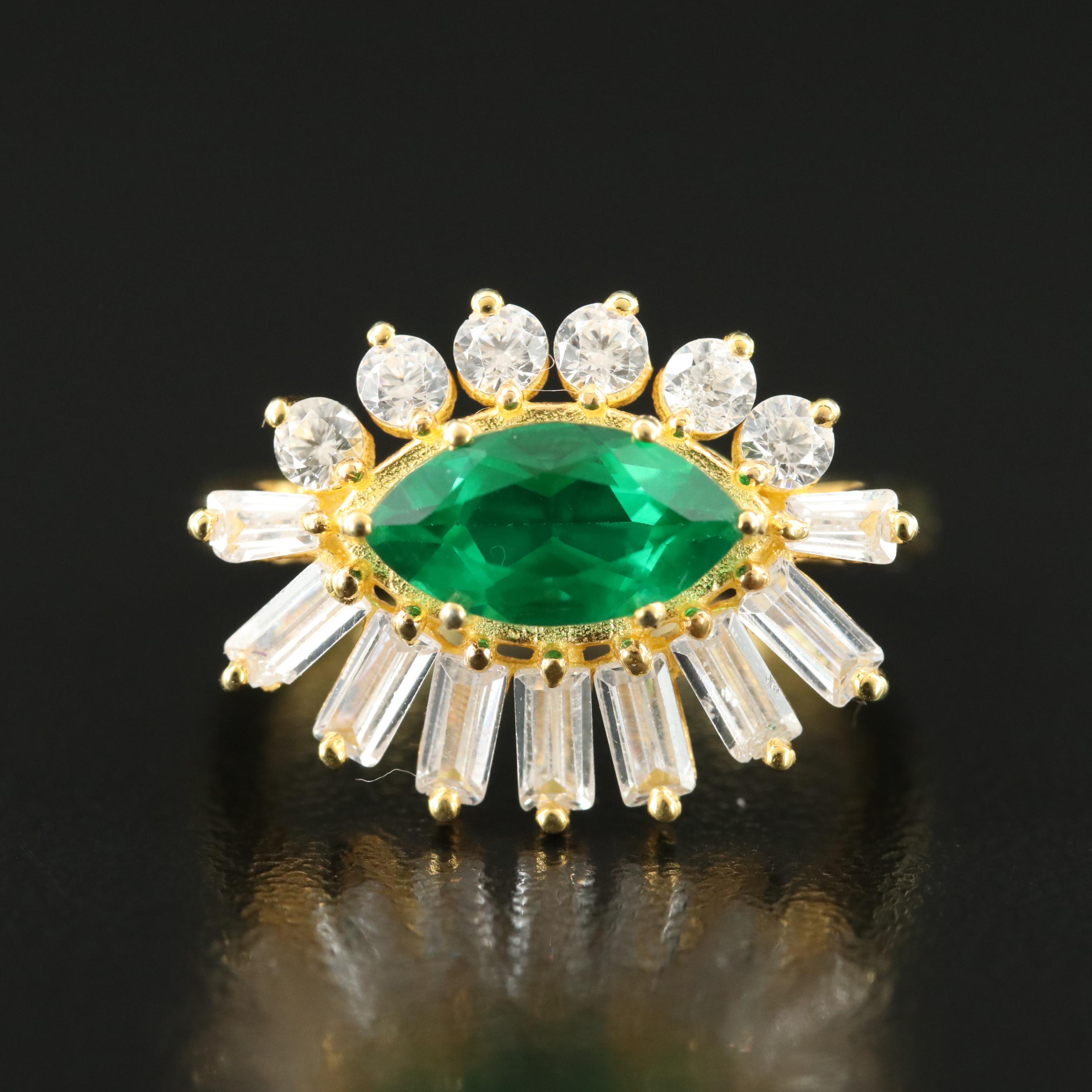 Sterling Cubic Zirconia and Glass Ring