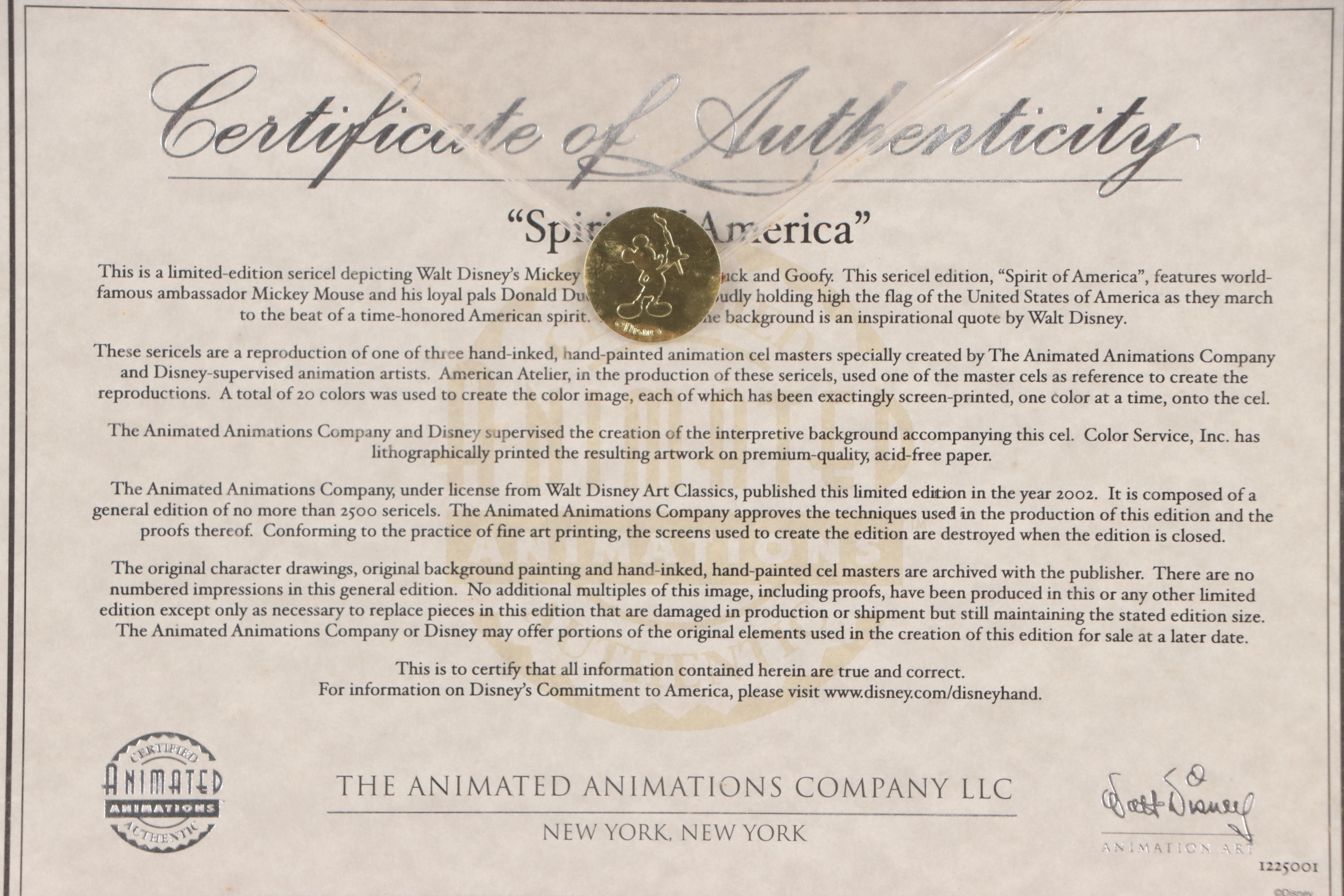 Disney Sericel "Spirit of America," 2002