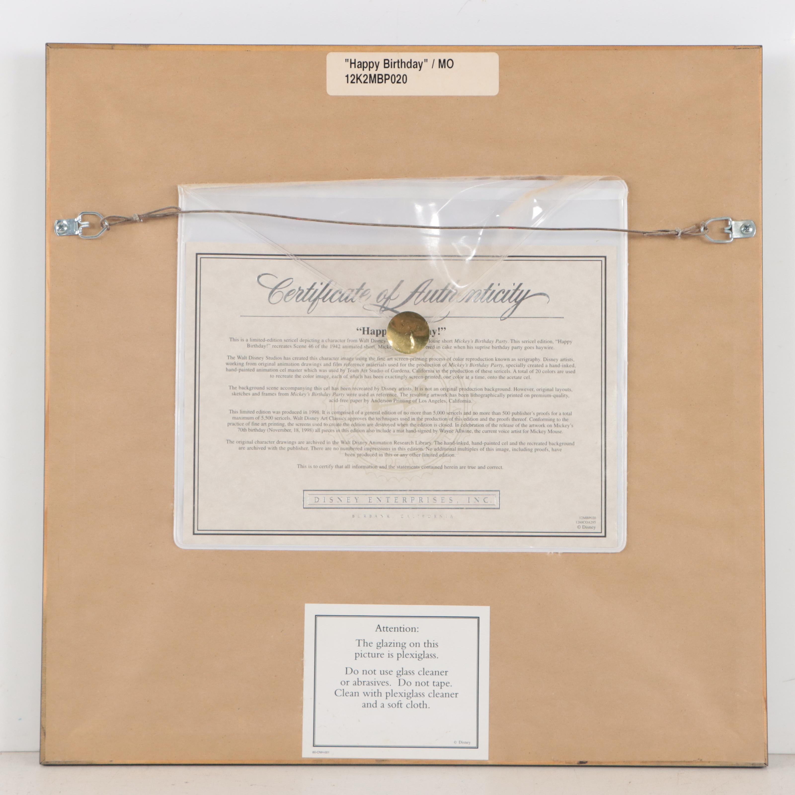 Disney Sericel Signed by Character Voice Artist "Happy Birthday!," 1998