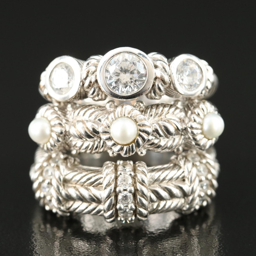 Judith Ripka Sterling Pearl and Cubic Zirconia Rings