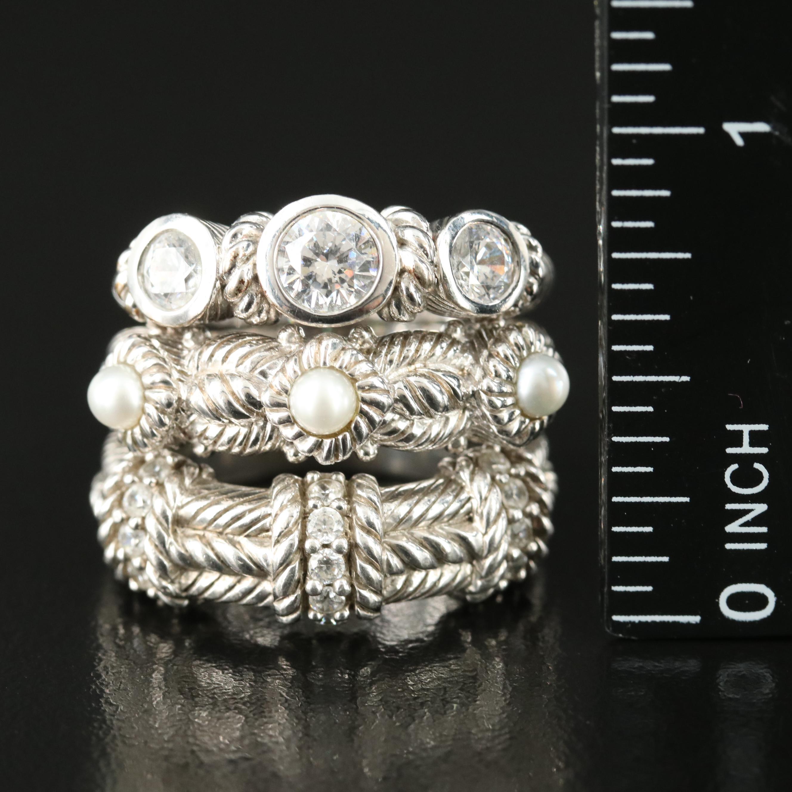 Judith Ripka Sterling Pearl and Cubic Zirconia Rings