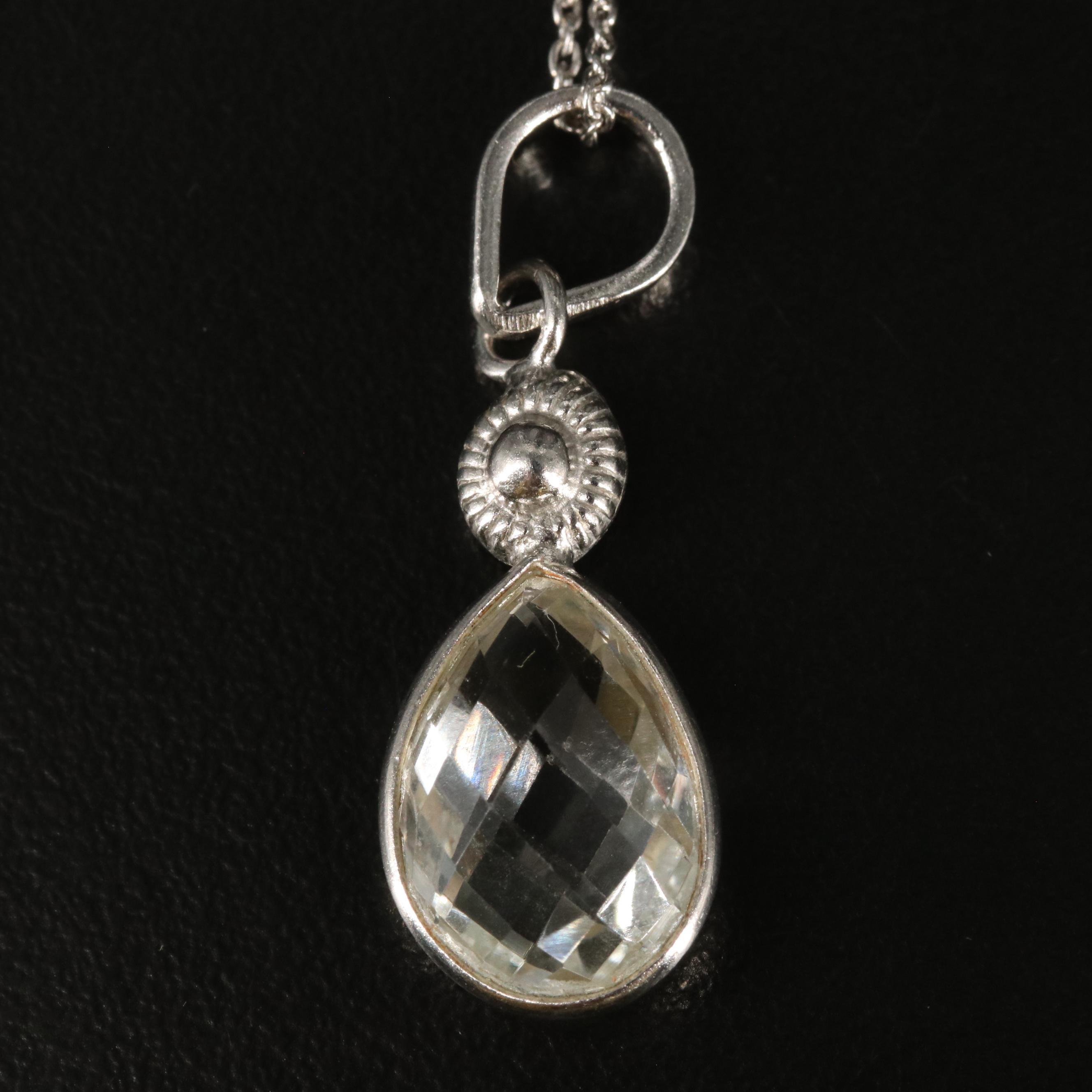 Sterling White Topaz Drop Pendant Necklace
