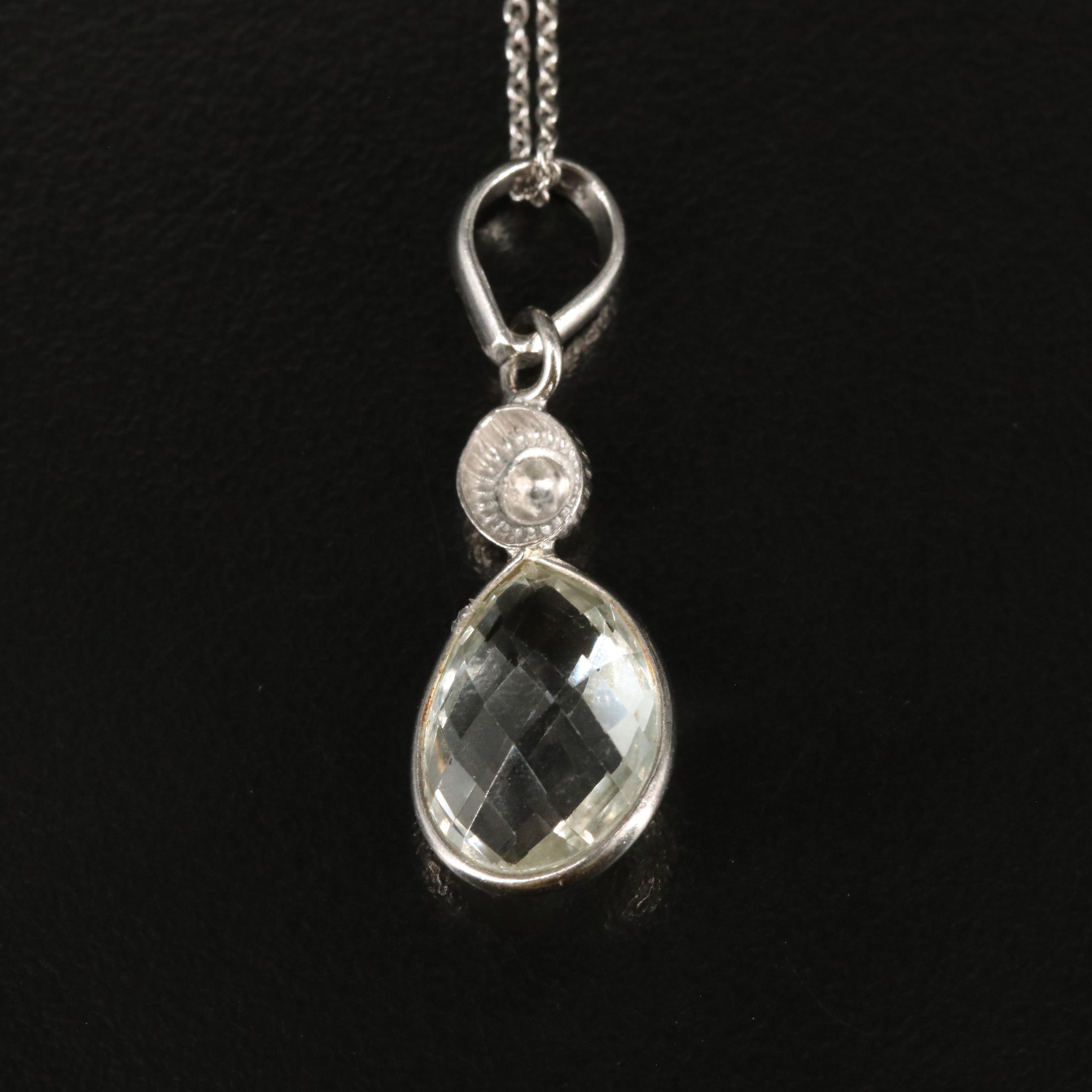 Sterling White Topaz Drop Pendant Necklace