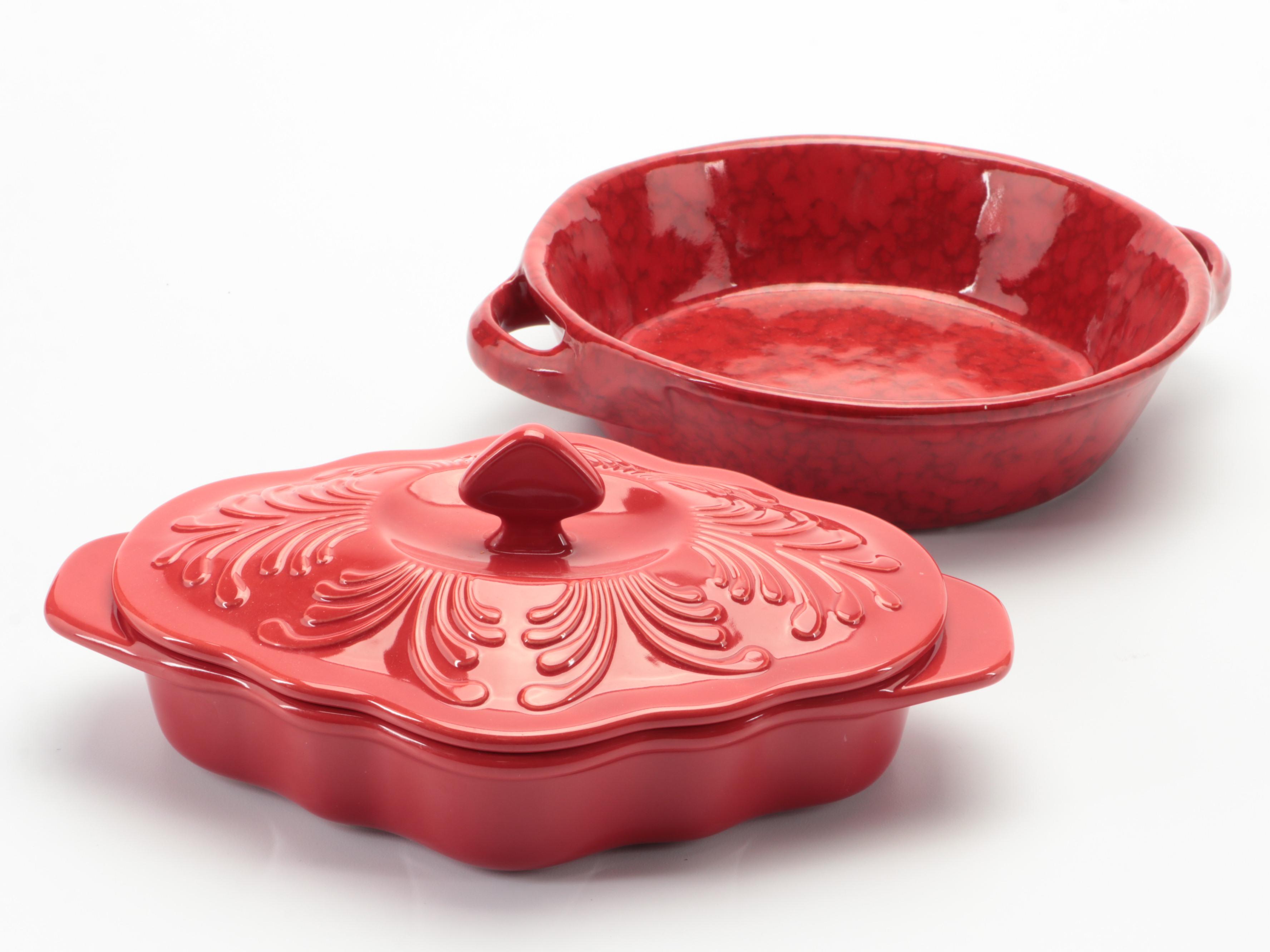 Chantal Red Glazed Ceramic Lidded Bowl with Other Ceramic Containers