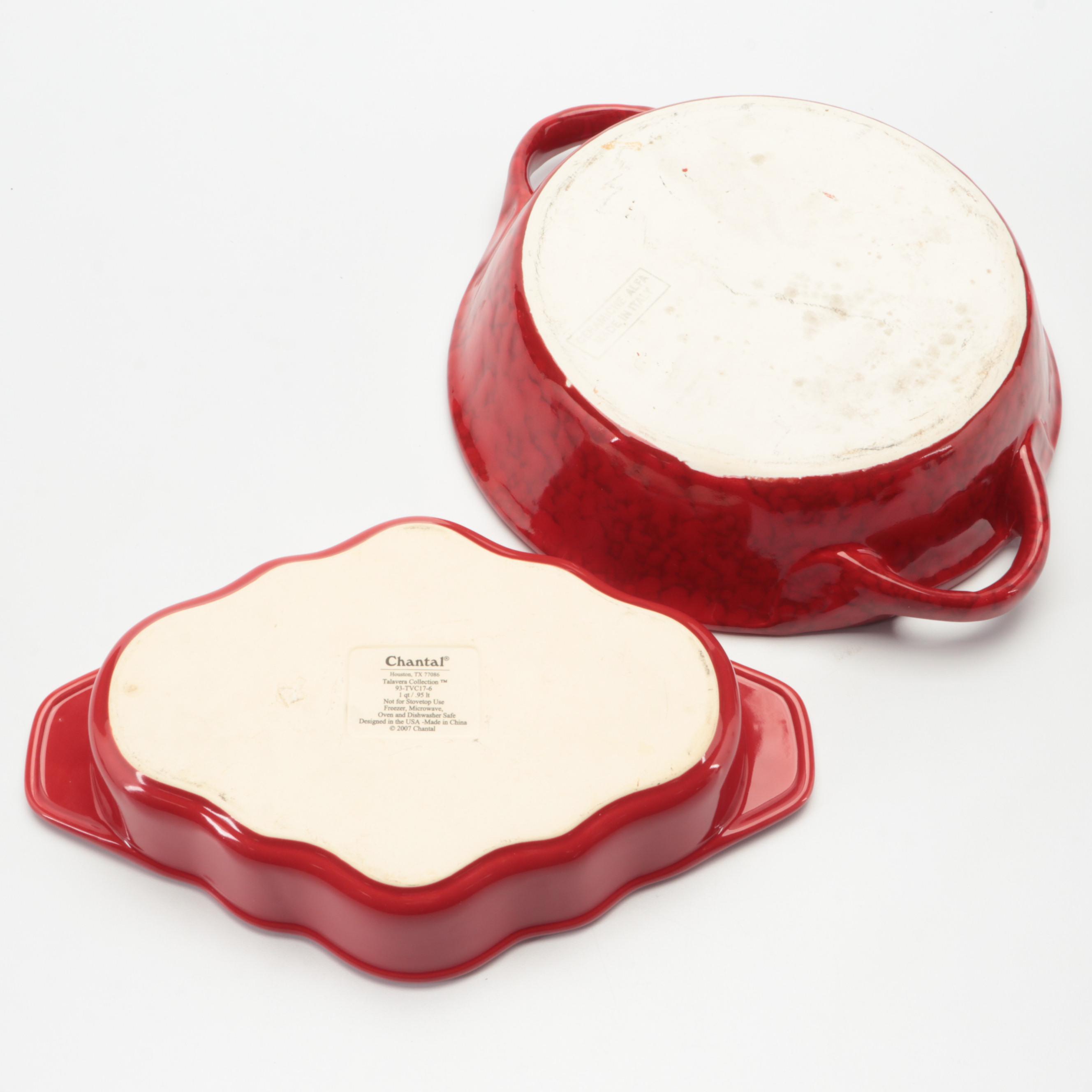 Chantal Red Glazed Ceramic Lidded Bowl with Other Ceramic Containers