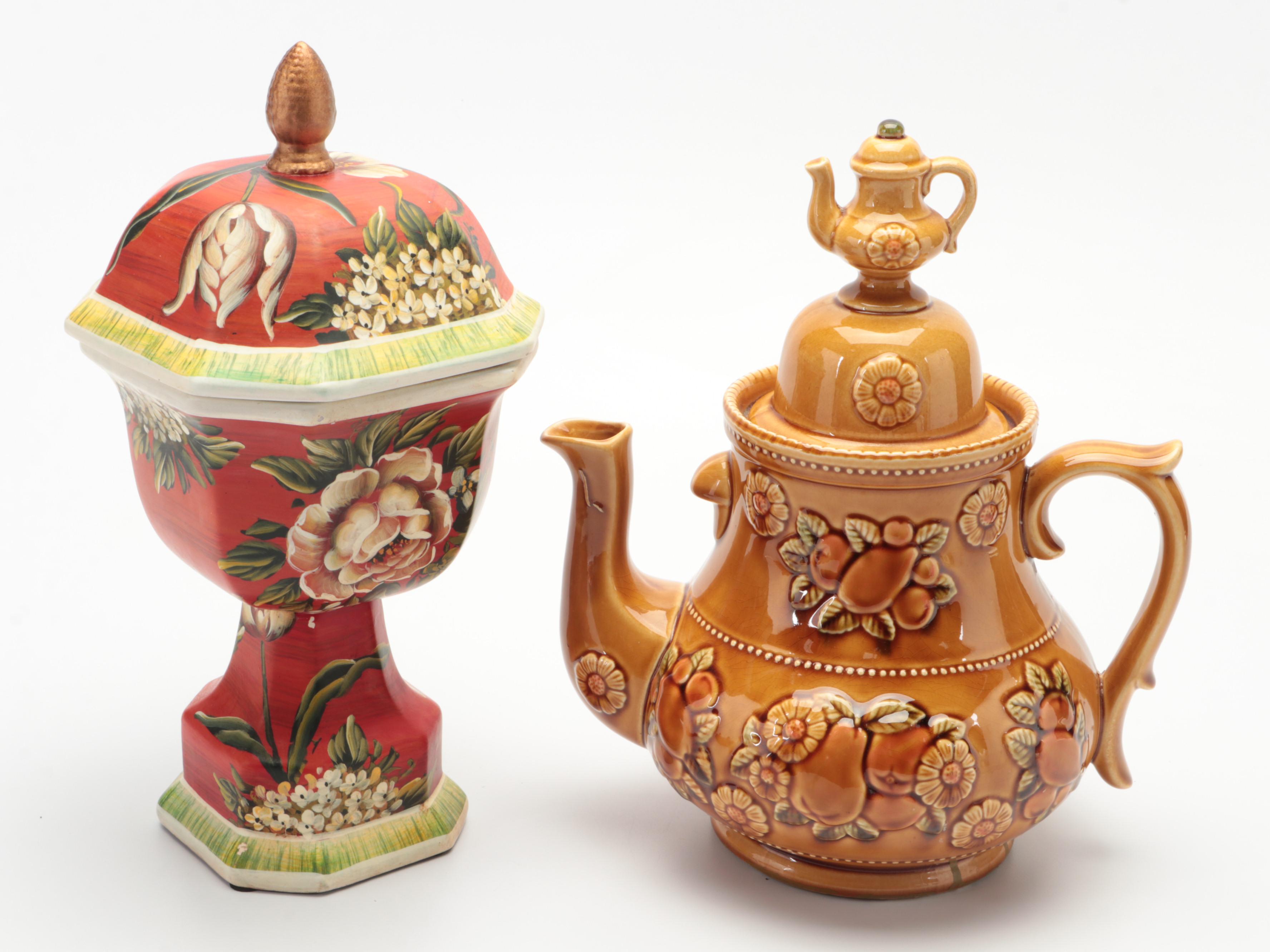 Chantal Red Glazed Ceramic Lidded Bowl with Other Ceramic Containers