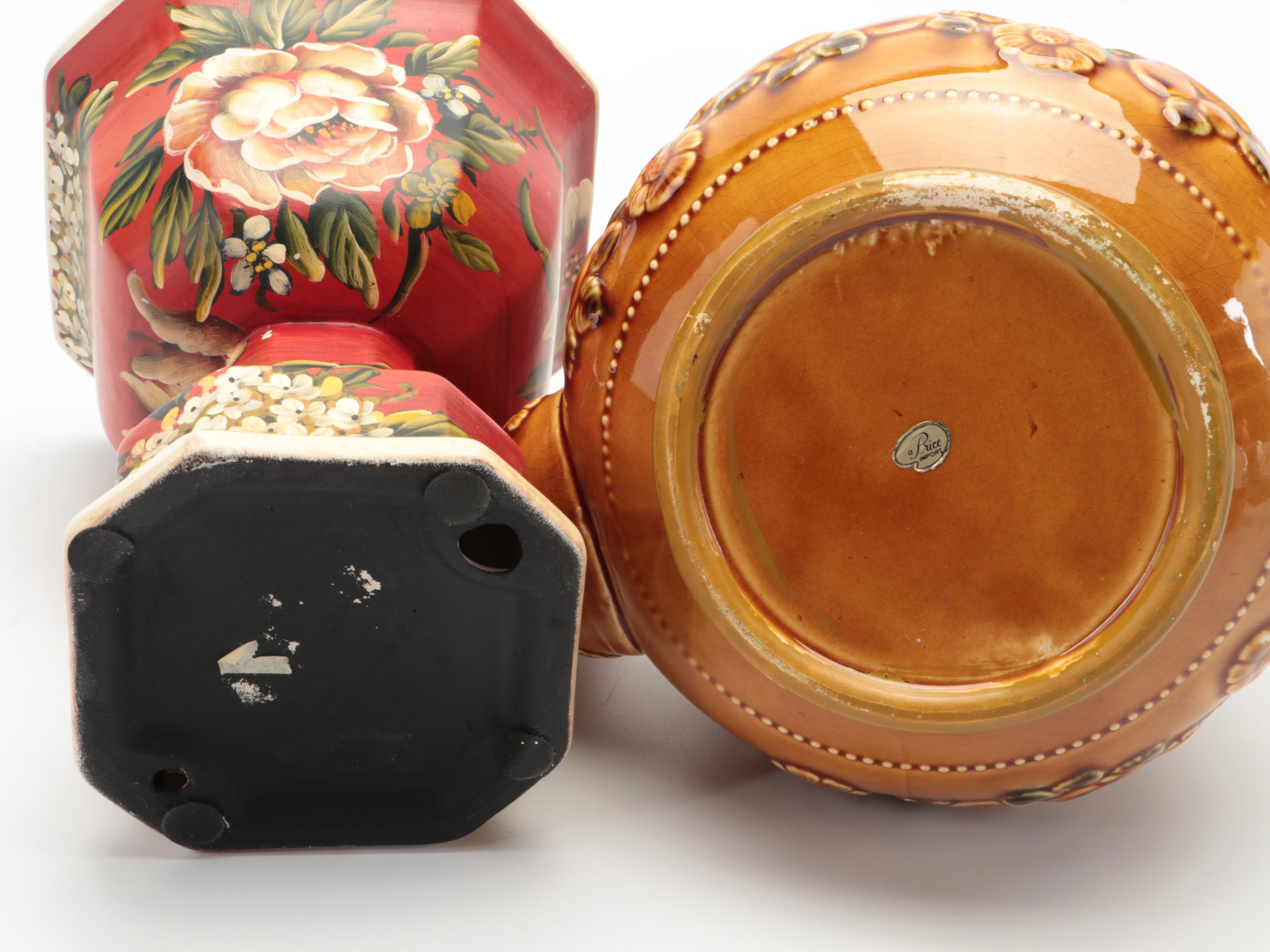 Chantal Red Glazed Ceramic Lidded Bowl with Other Ceramic Containers