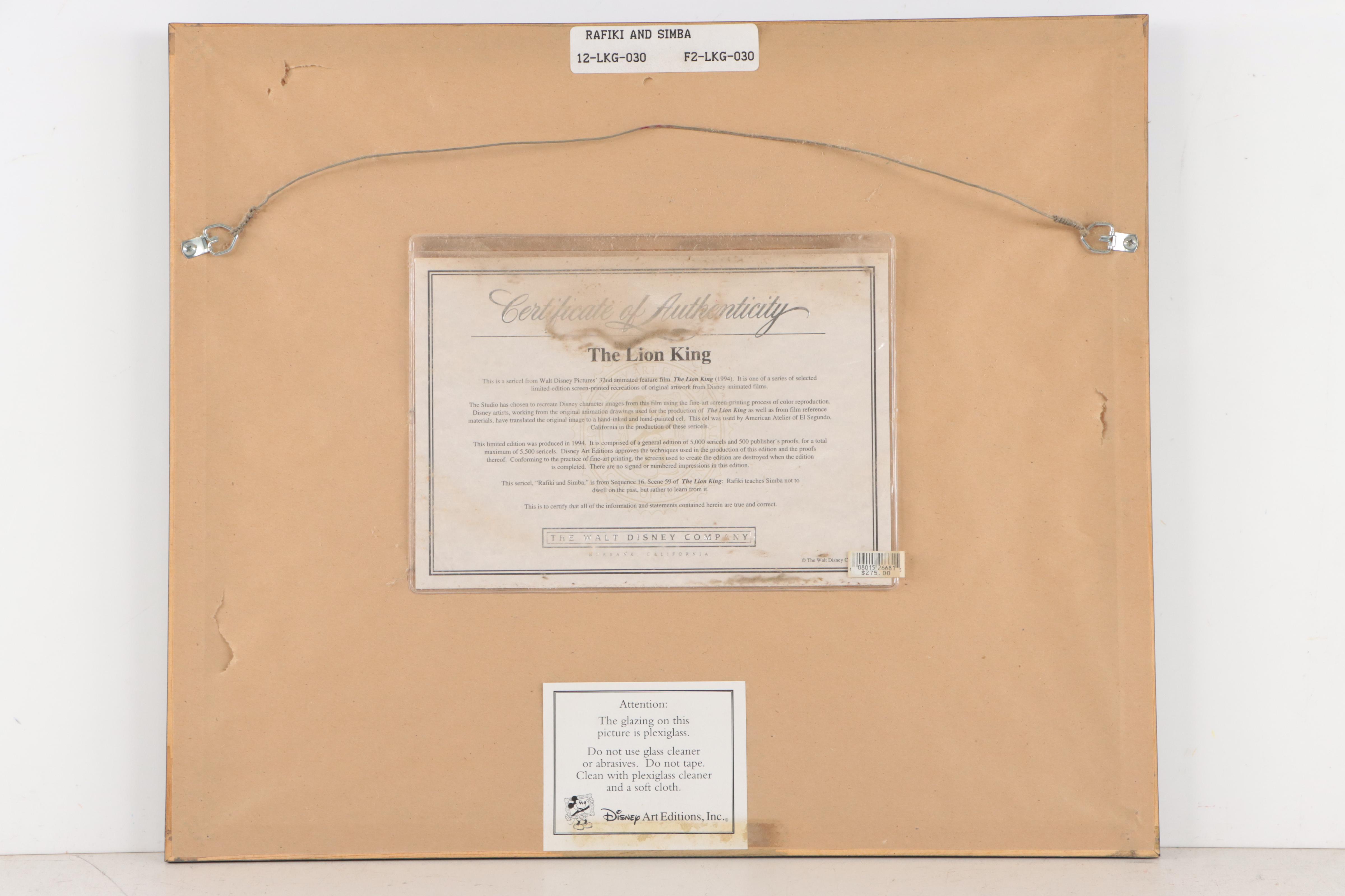 Disney Lion King Sericel "Rafiki and Simba," 1994