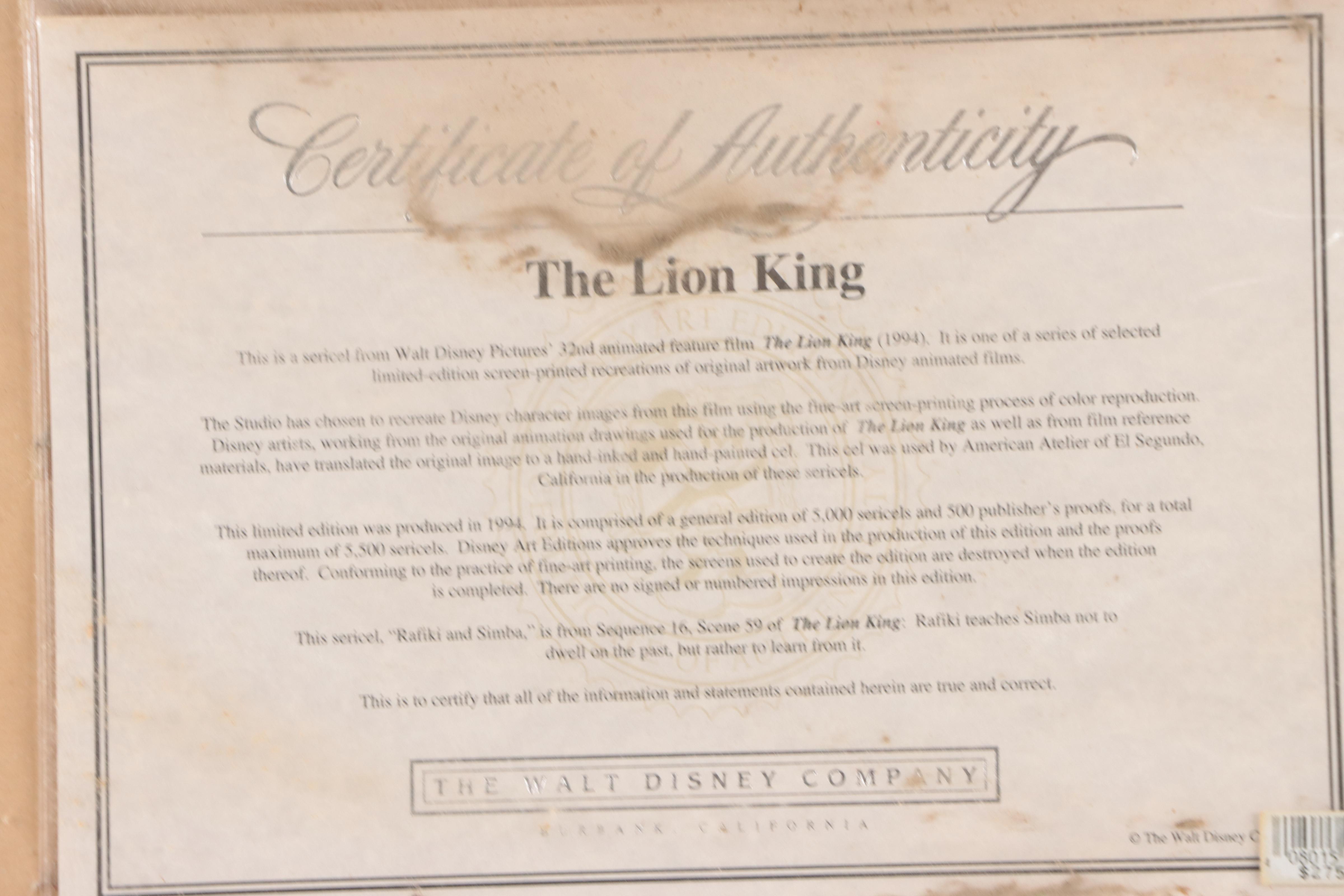 Disney Lion King Sericel "Rafiki and Simba," 1994