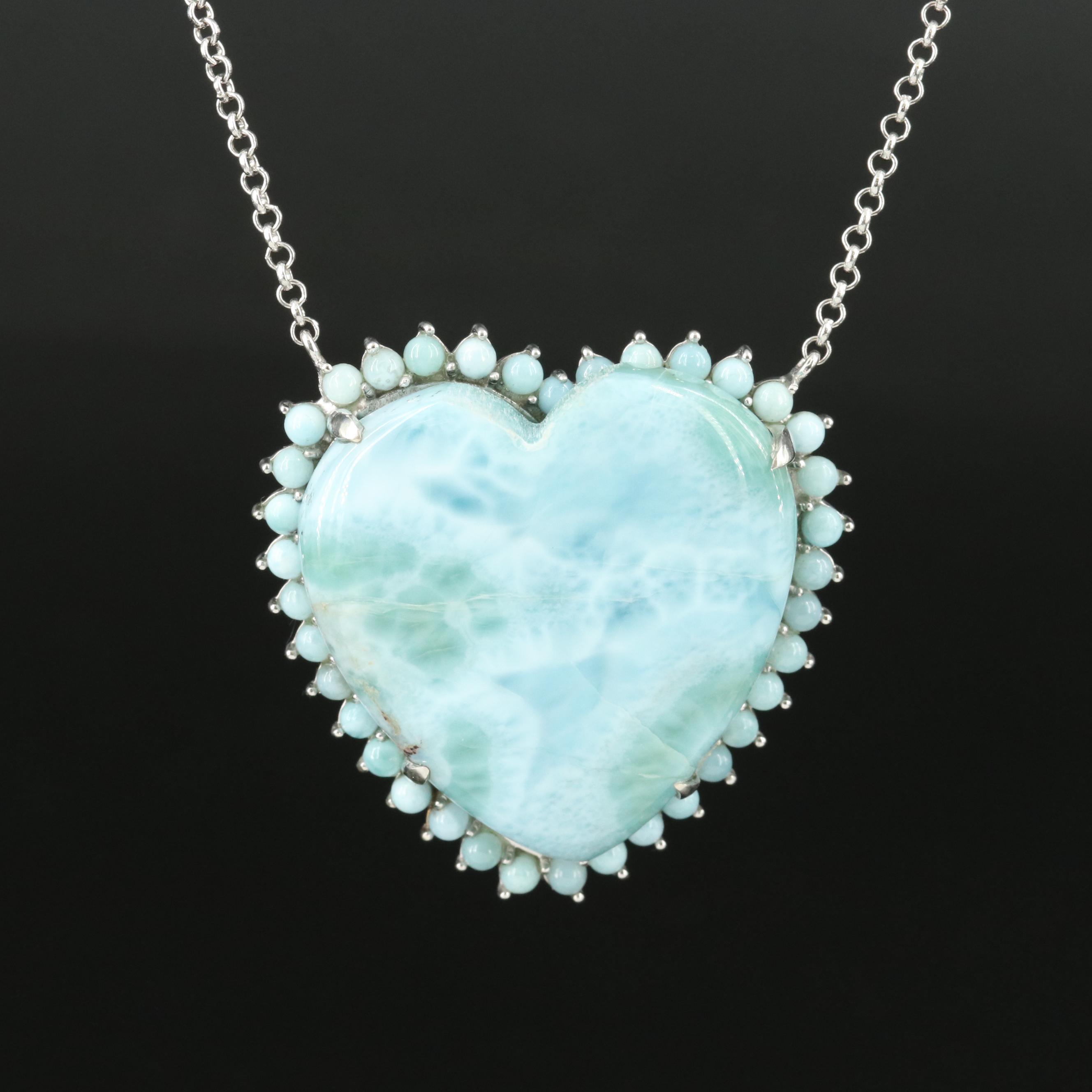 Sterling Larimar Heart Necklace
