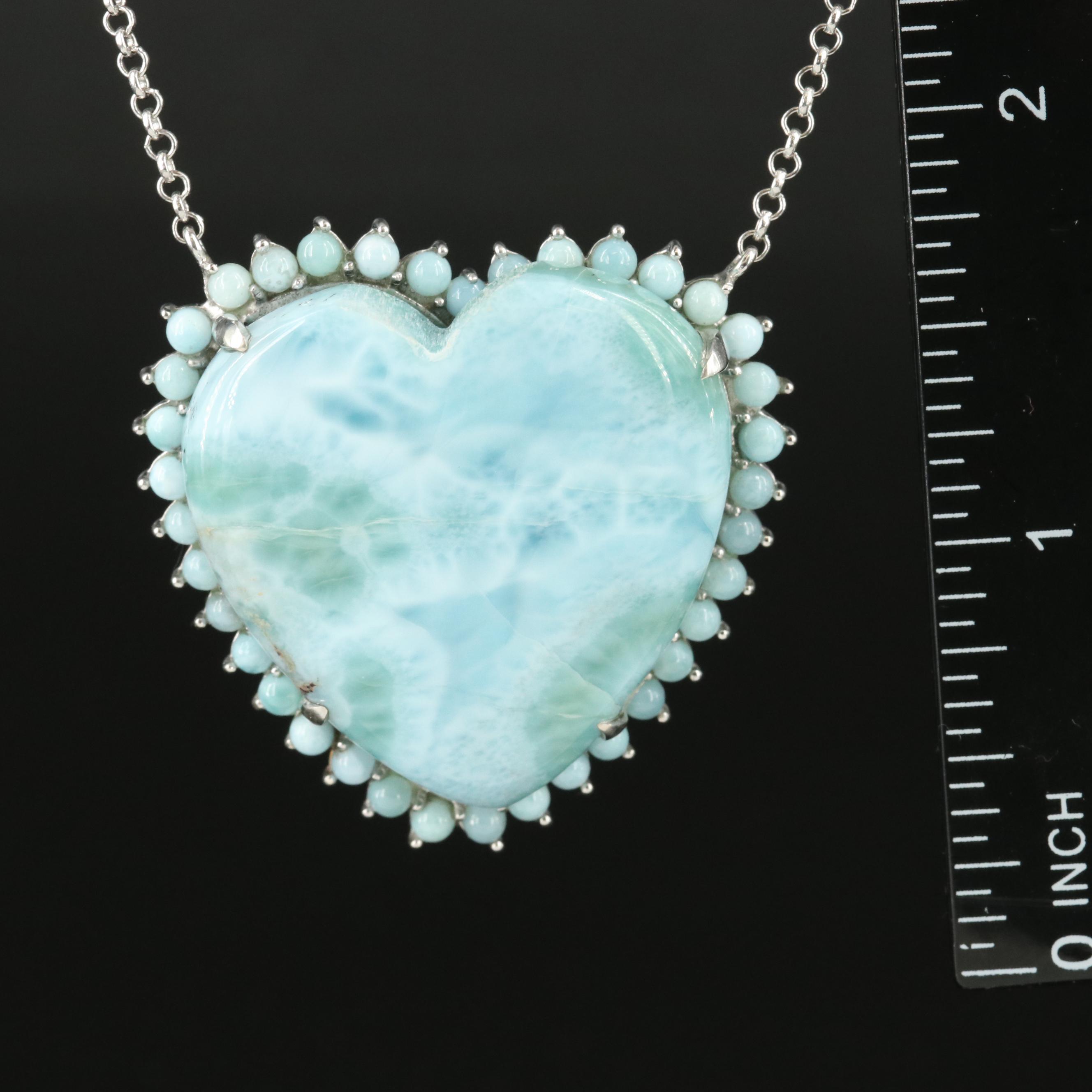 Sterling Larimar Heart Necklace