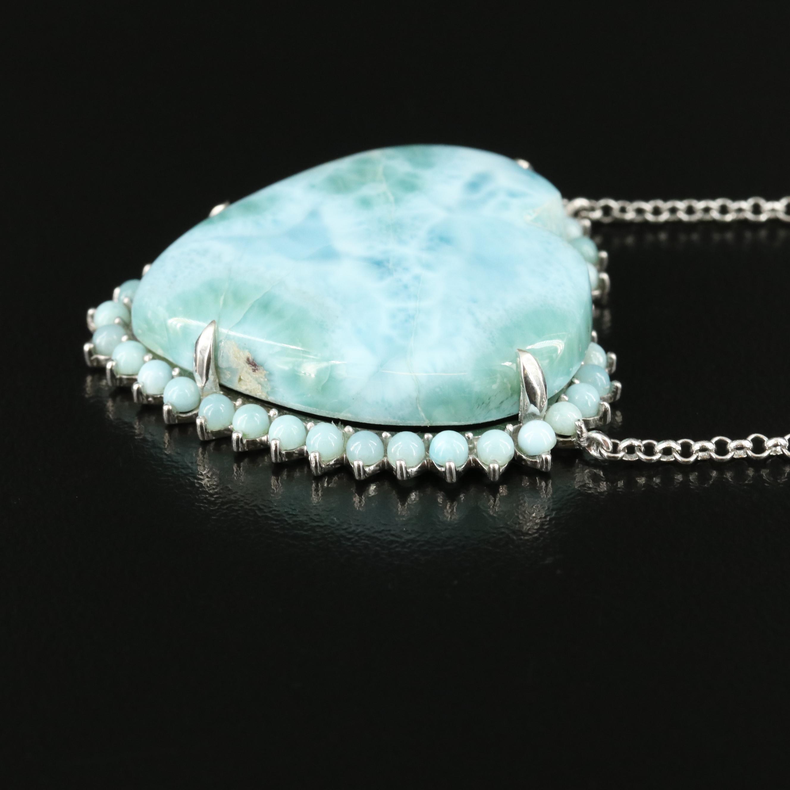 Sterling Larimar Heart Necklace