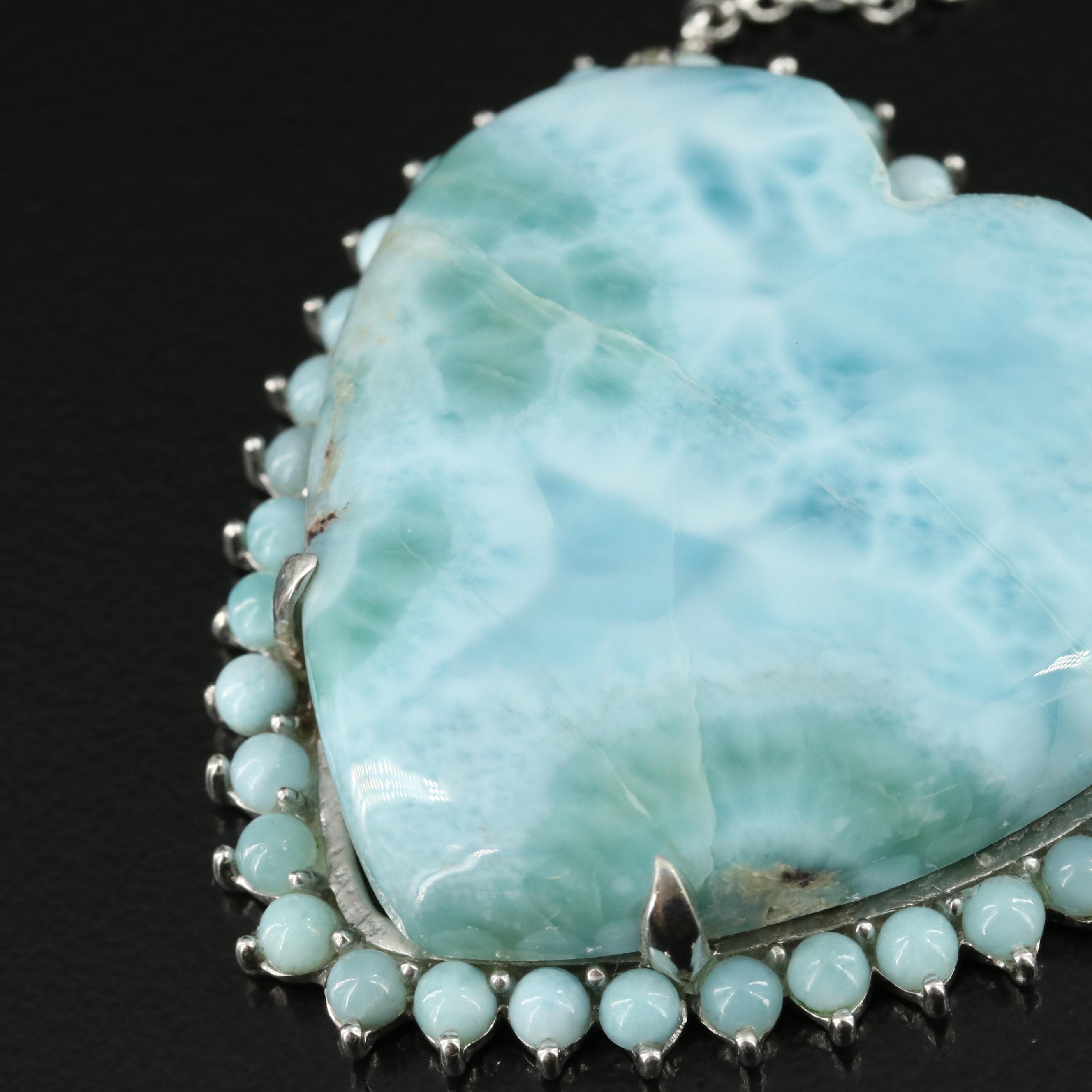 Sterling Larimar Heart Necklace