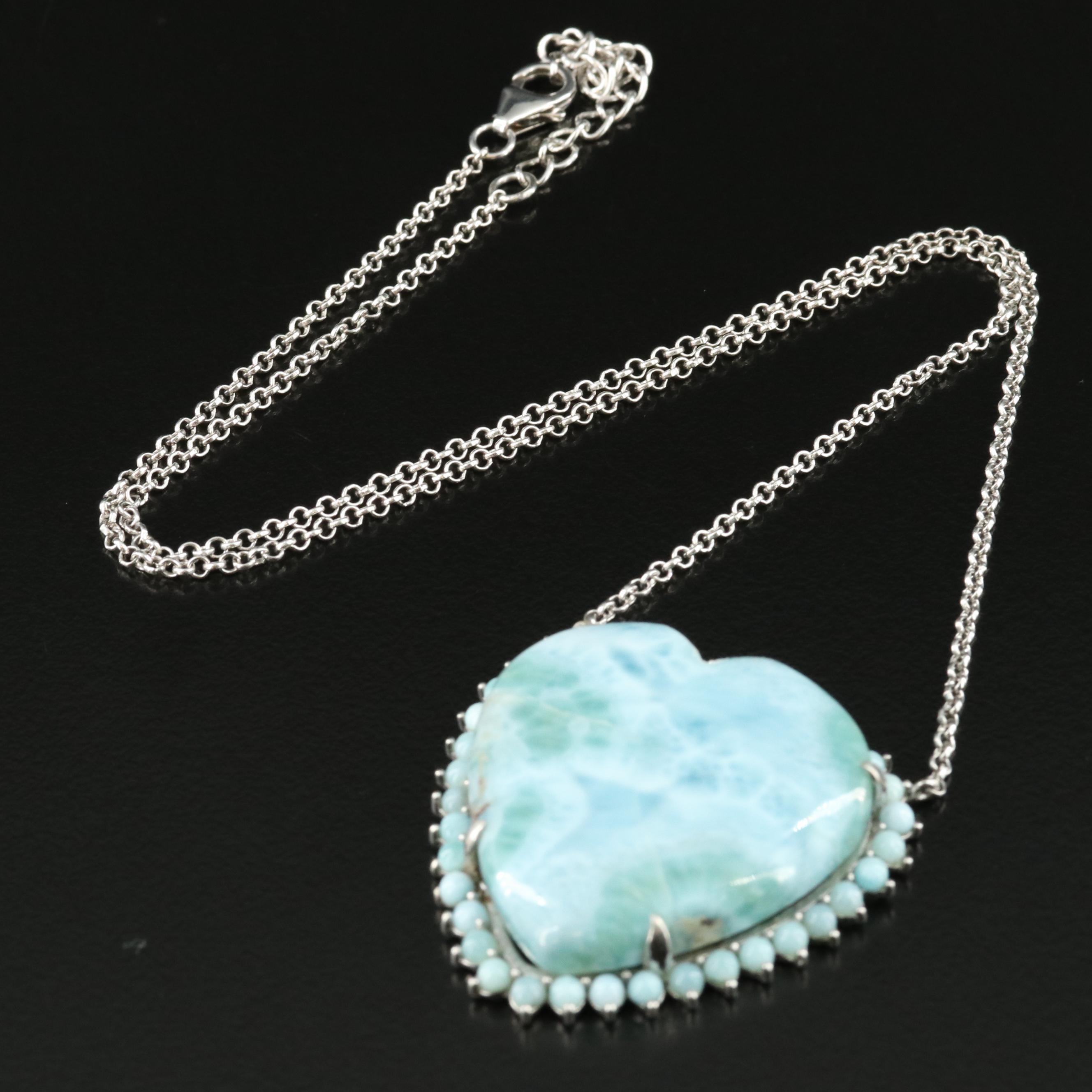 Sterling Larimar Heart Necklace