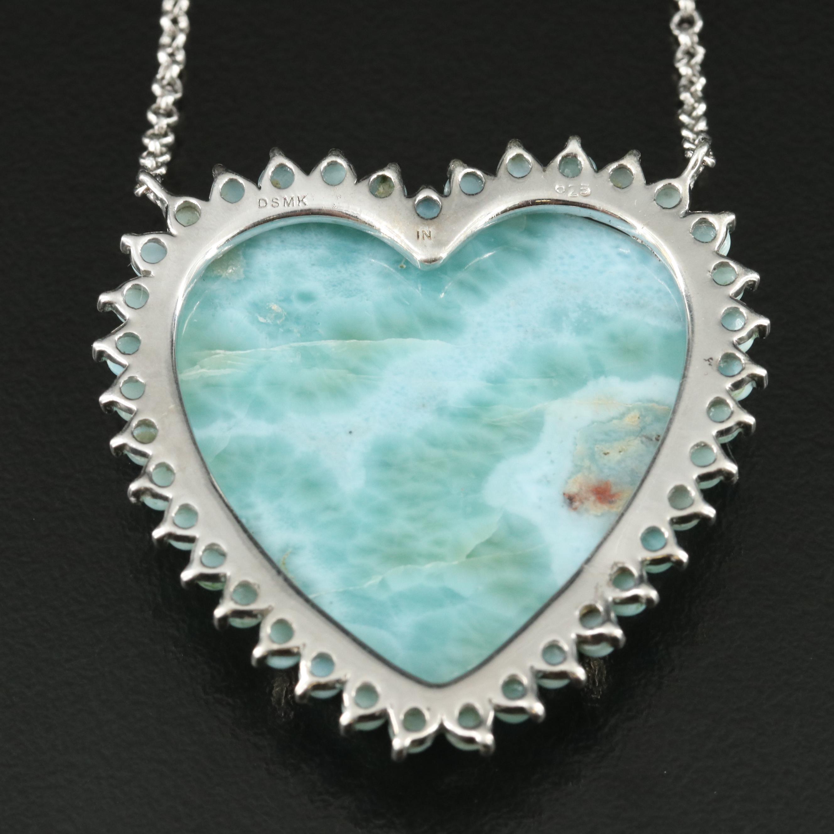 Sterling Larimar Heart Necklace