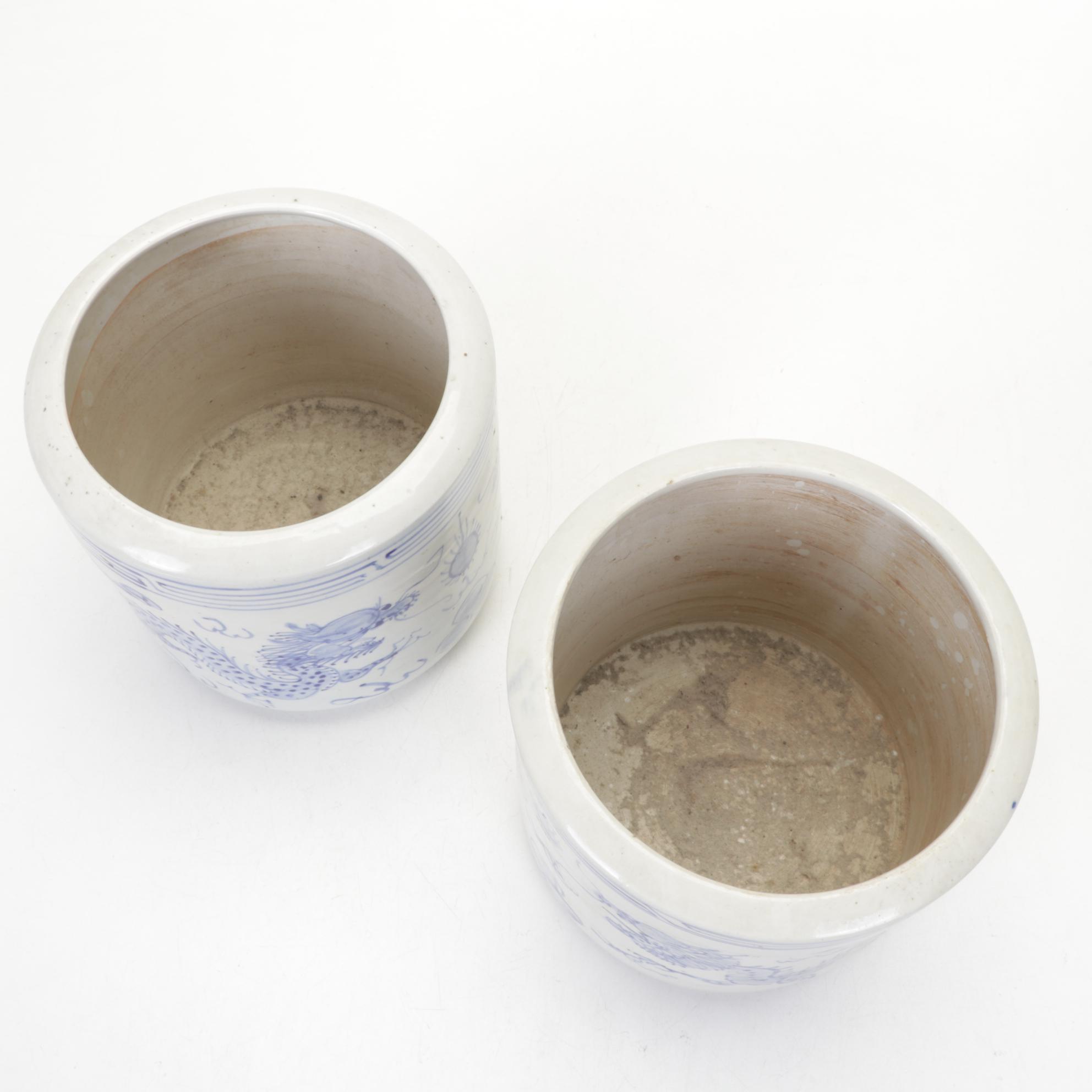 Chinese Dragon Stoneware Planters with Japanese Calligraphy Sake Bottle