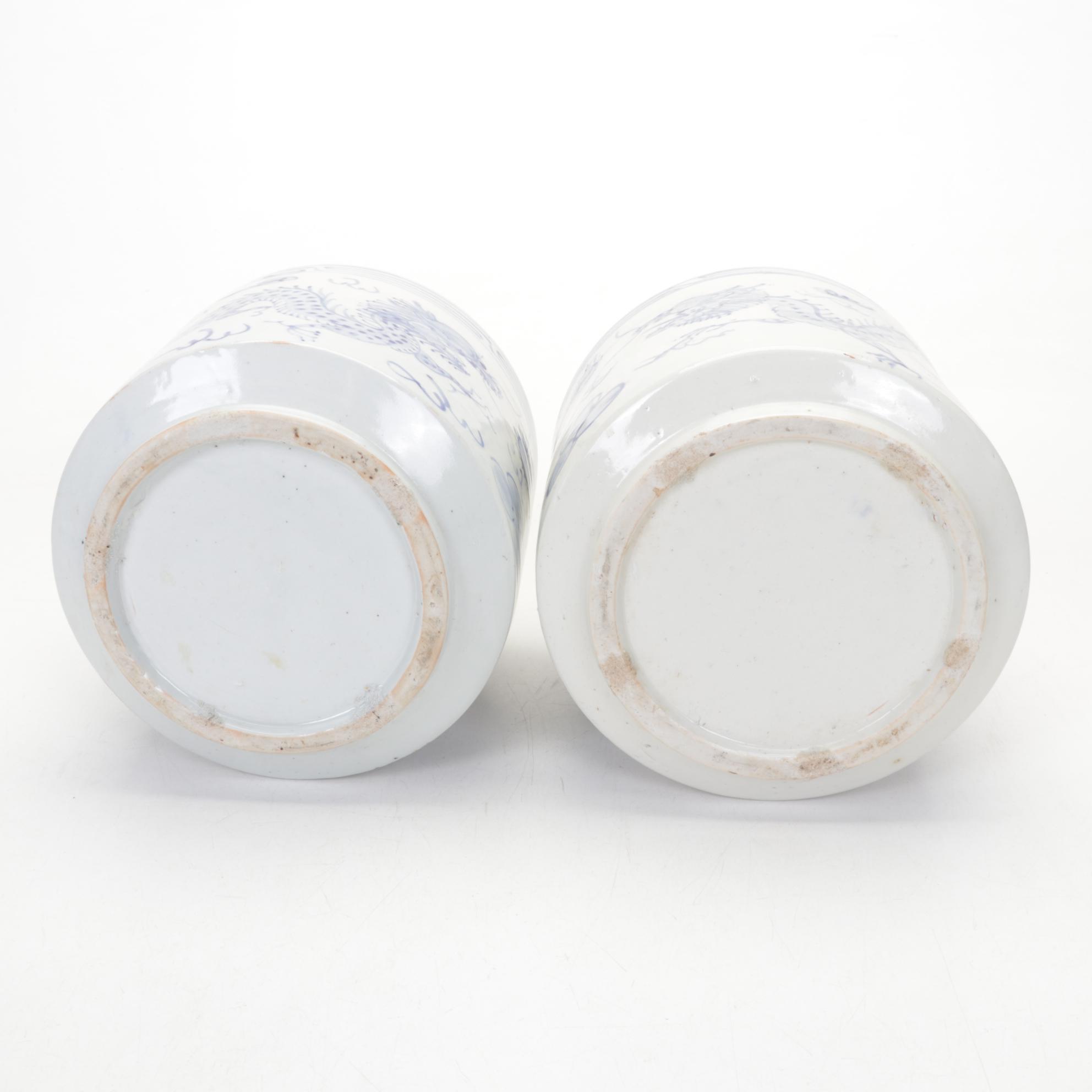 Chinese Dragon Stoneware Planters with Japanese Calligraphy Sake Bottle